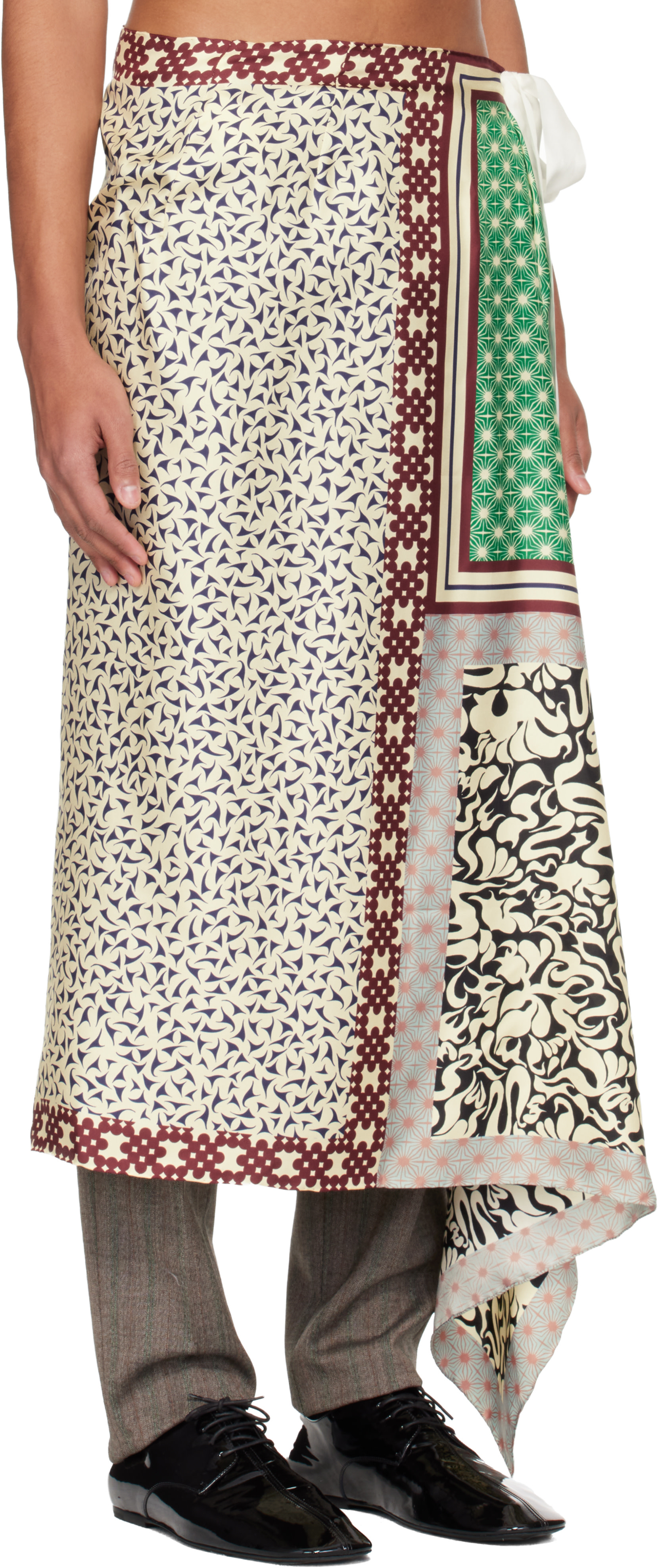 Dries Van Noten: Off-White & Green Long Wrap Scarf Skirt | SSENSE