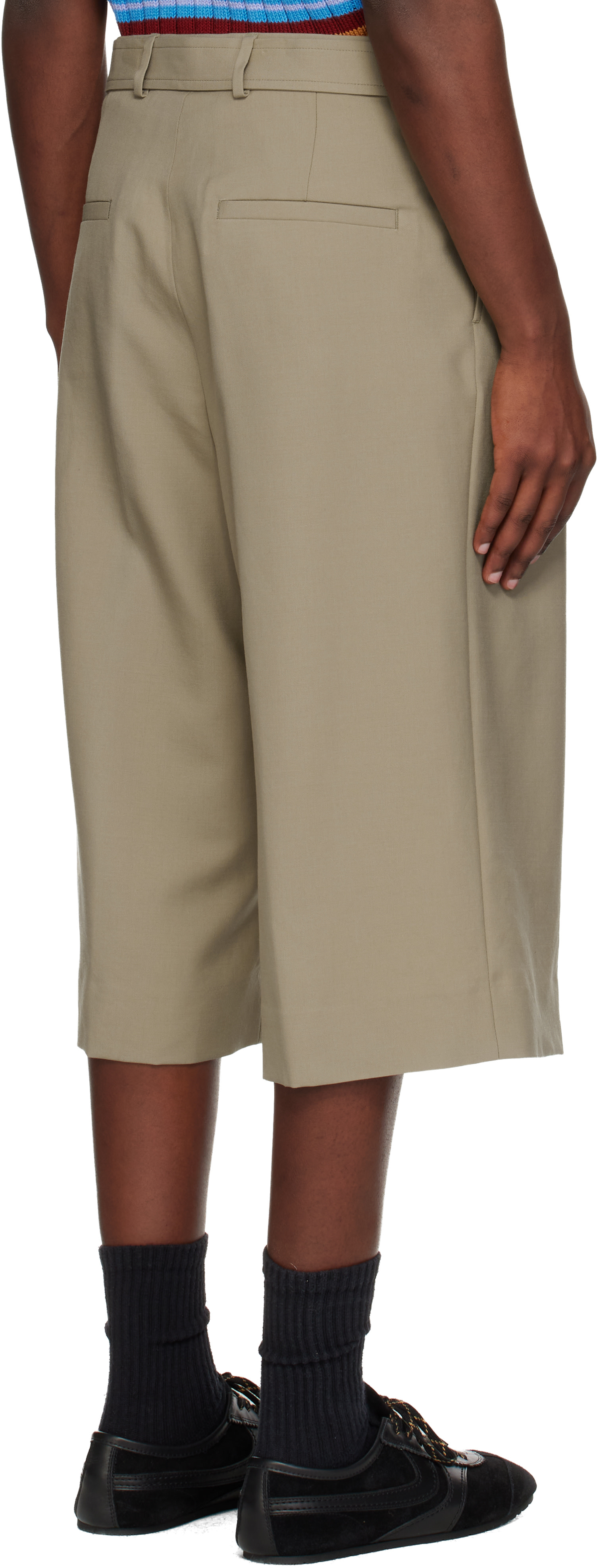 Dries Van Noten: Beige Belted Wool Mohair Shorts | SSENSE