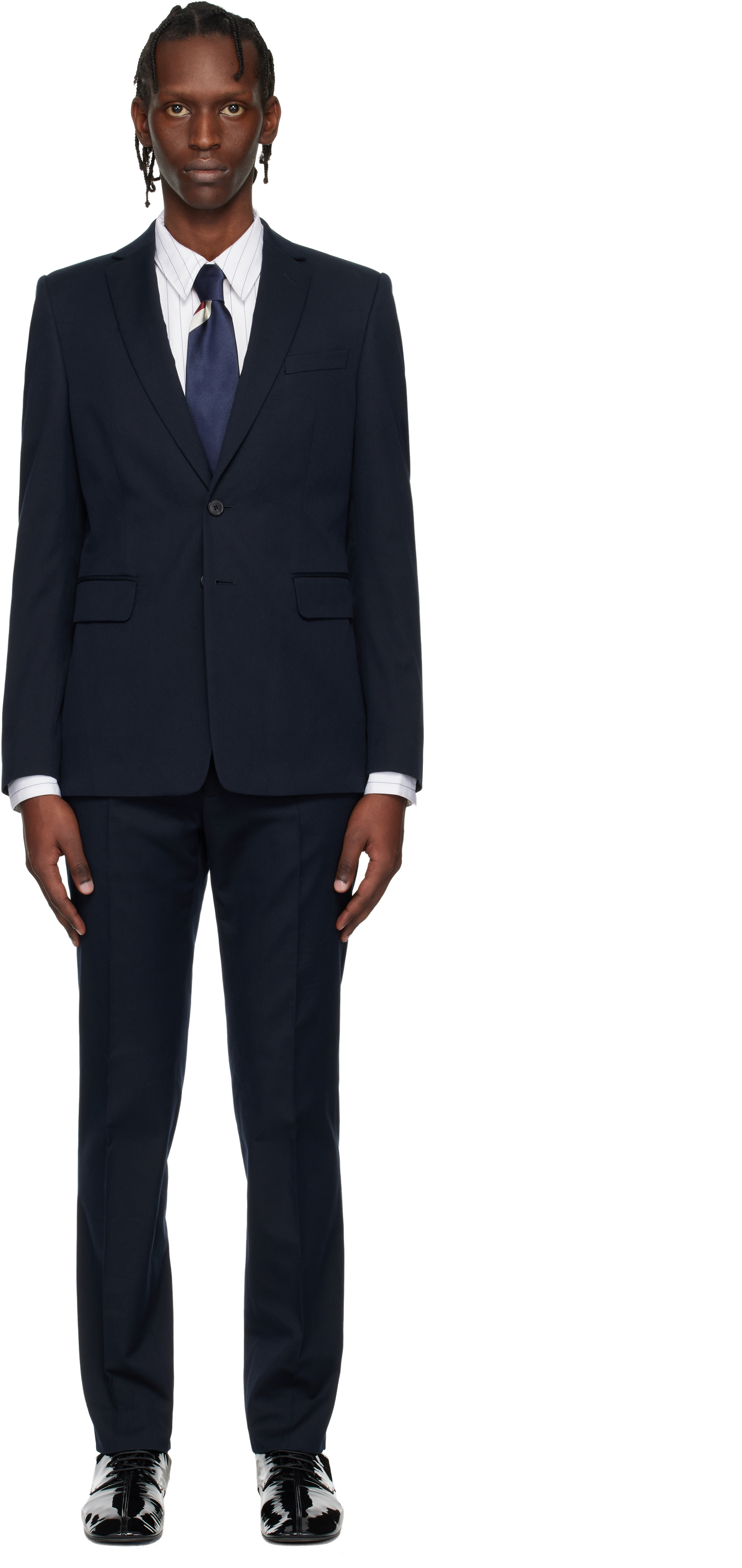dries van noten ネイビースーツ Dries Van Noten: Navy Wool-Blend Suit | SSENSE