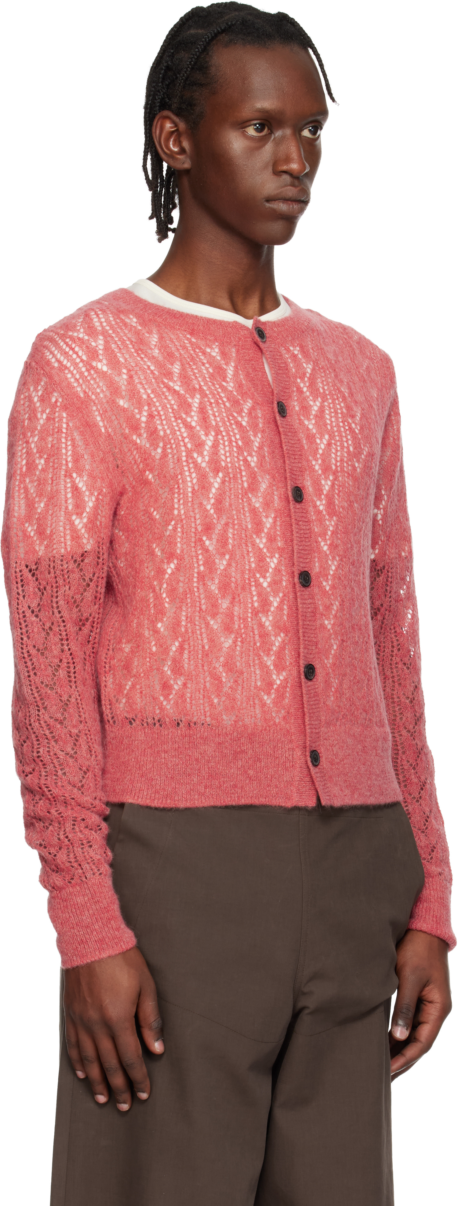 Dries Van Noten: Pink Open-Knit Cardigan | SSENSE