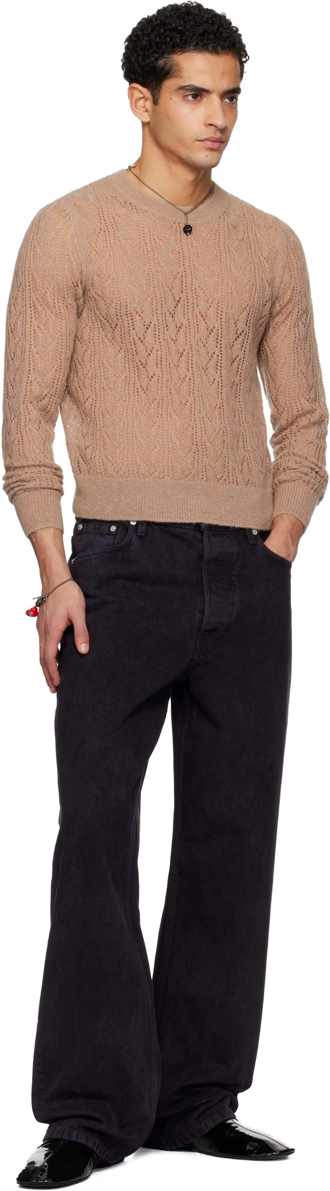 Dries Van Noten: Taupe Lace Stitch Alpaca Sweater | SSENSE