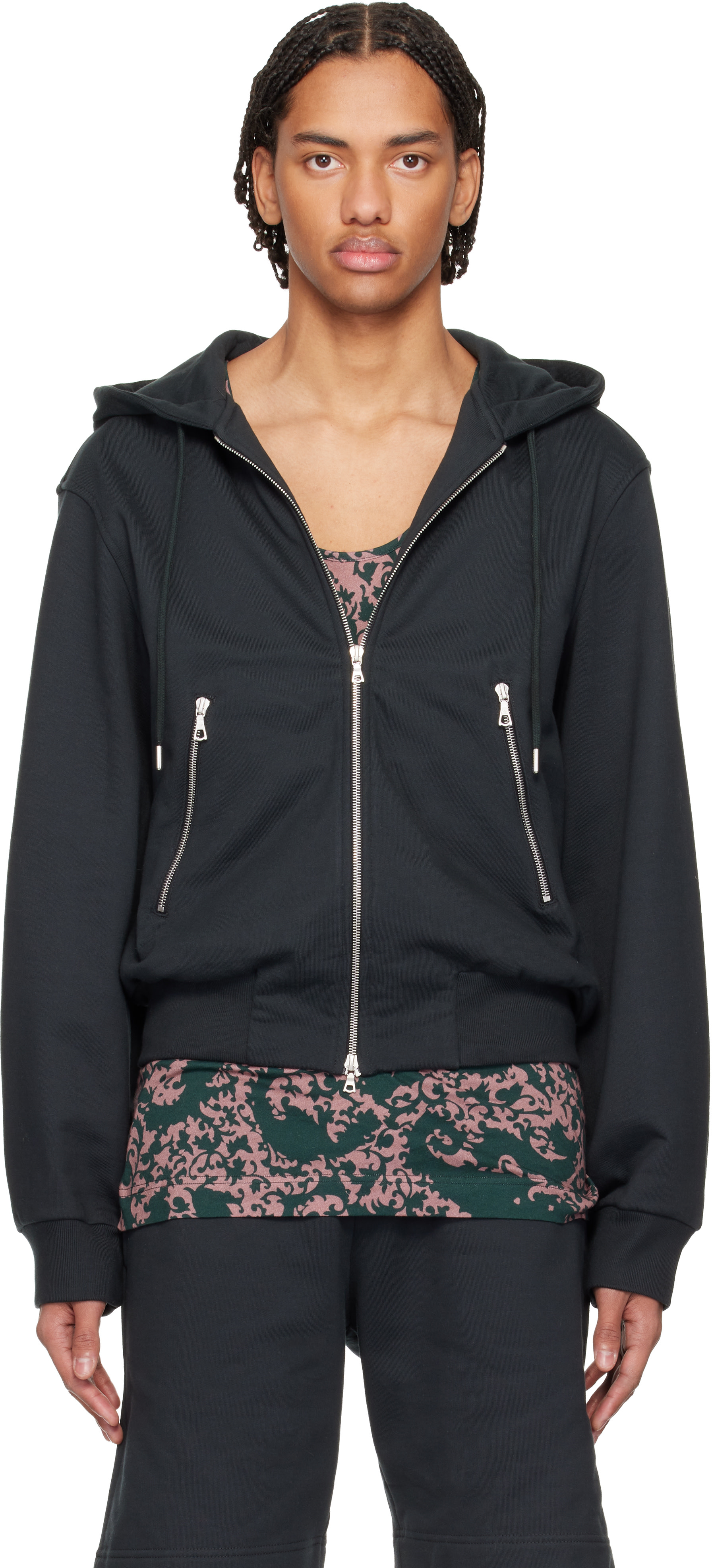 Dries Van Noten - Pull à capuche décontracté noir à glissière