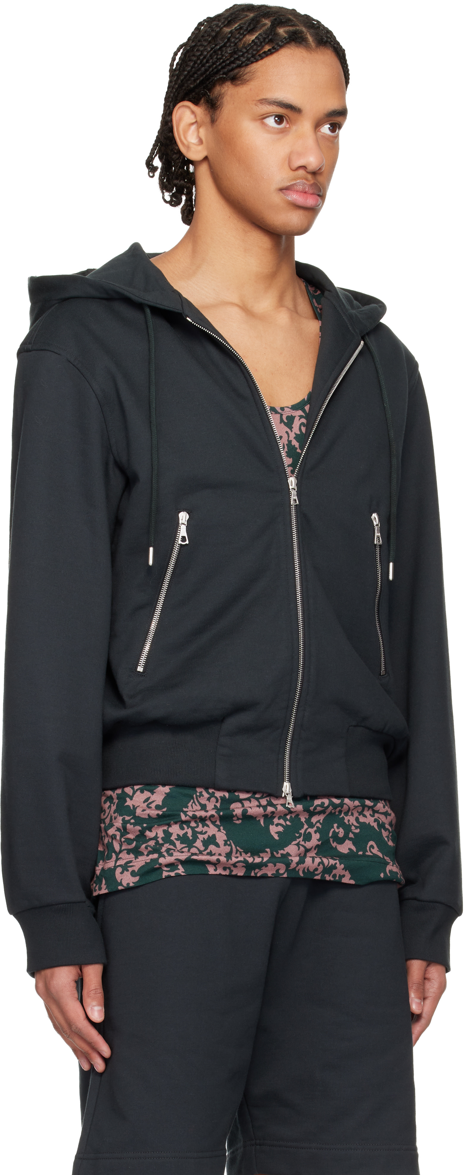 Dries Van Noten - Pull à capuche décontracté noir à glissière