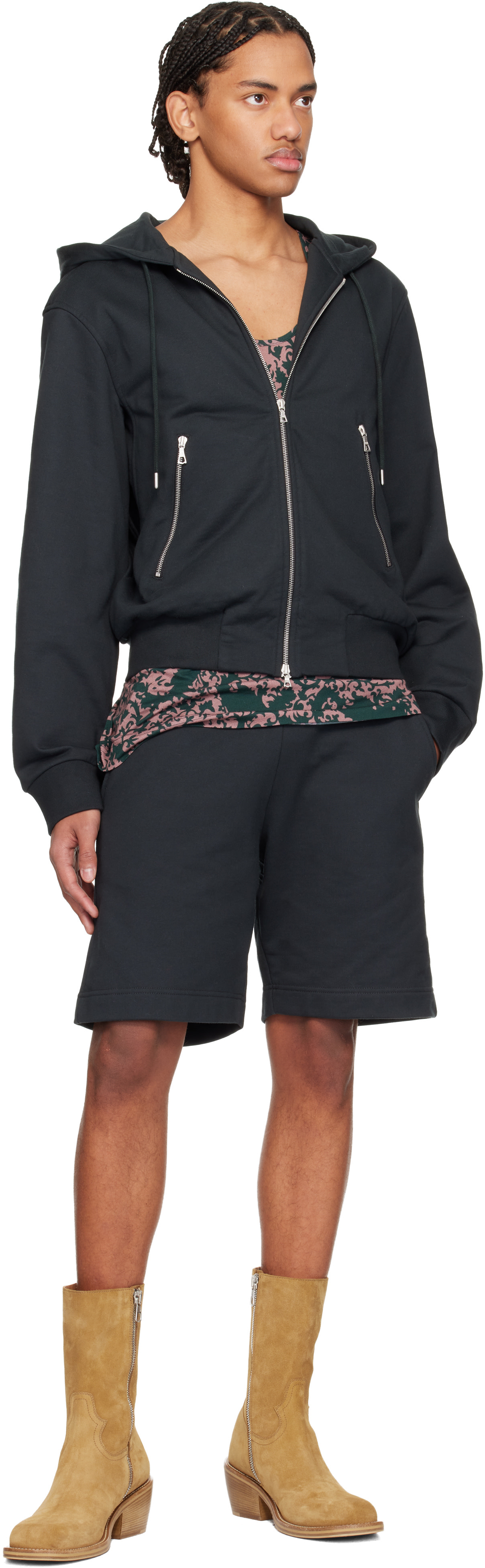 Dries Van Noten - Pull à capuche décontracté noir à glissière