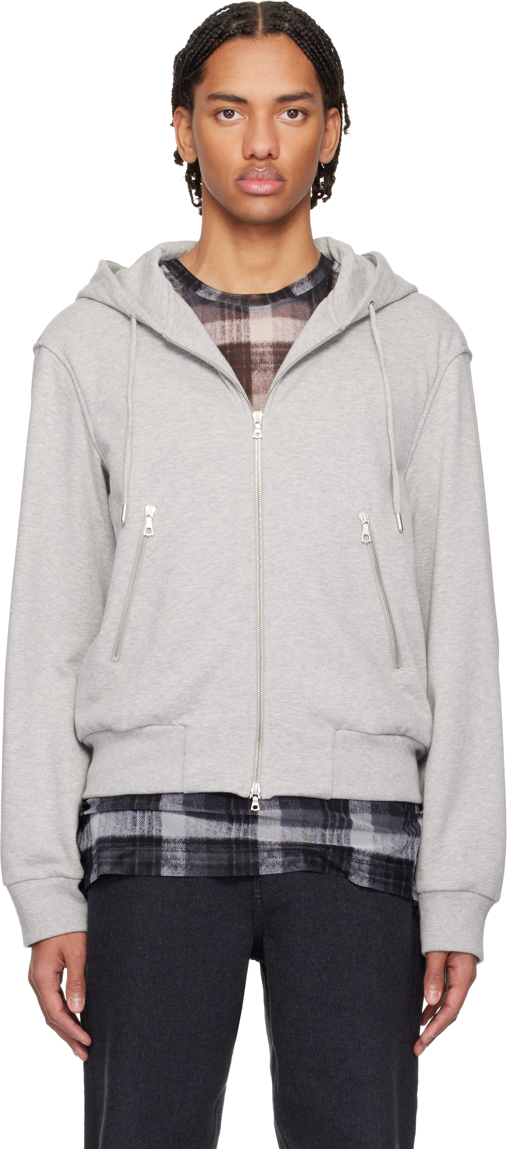 Dries Van Noten: Gray Loose Zipped Hoodie | SSENSE