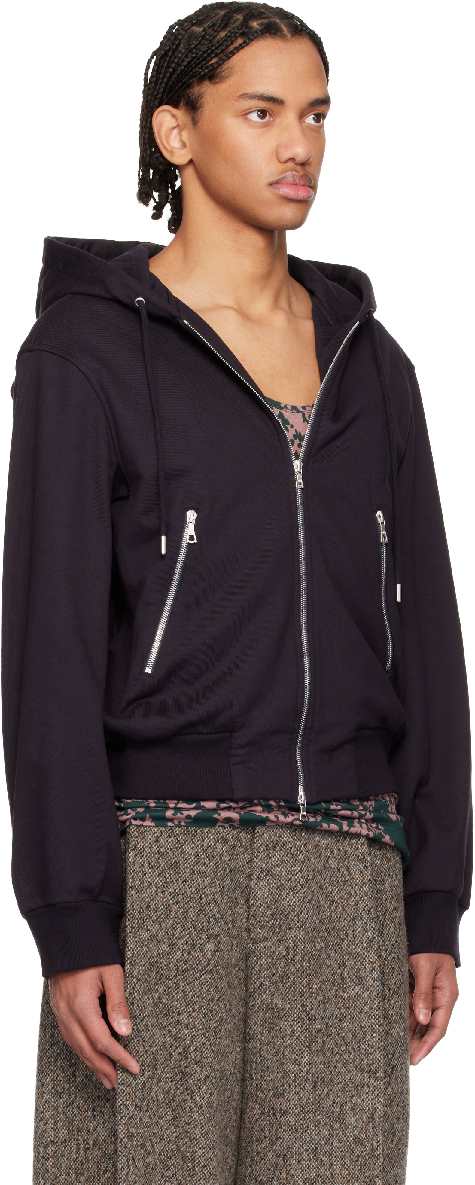 Dries Van Noten: Navy Loose Zipped Hoodie | SSENSE