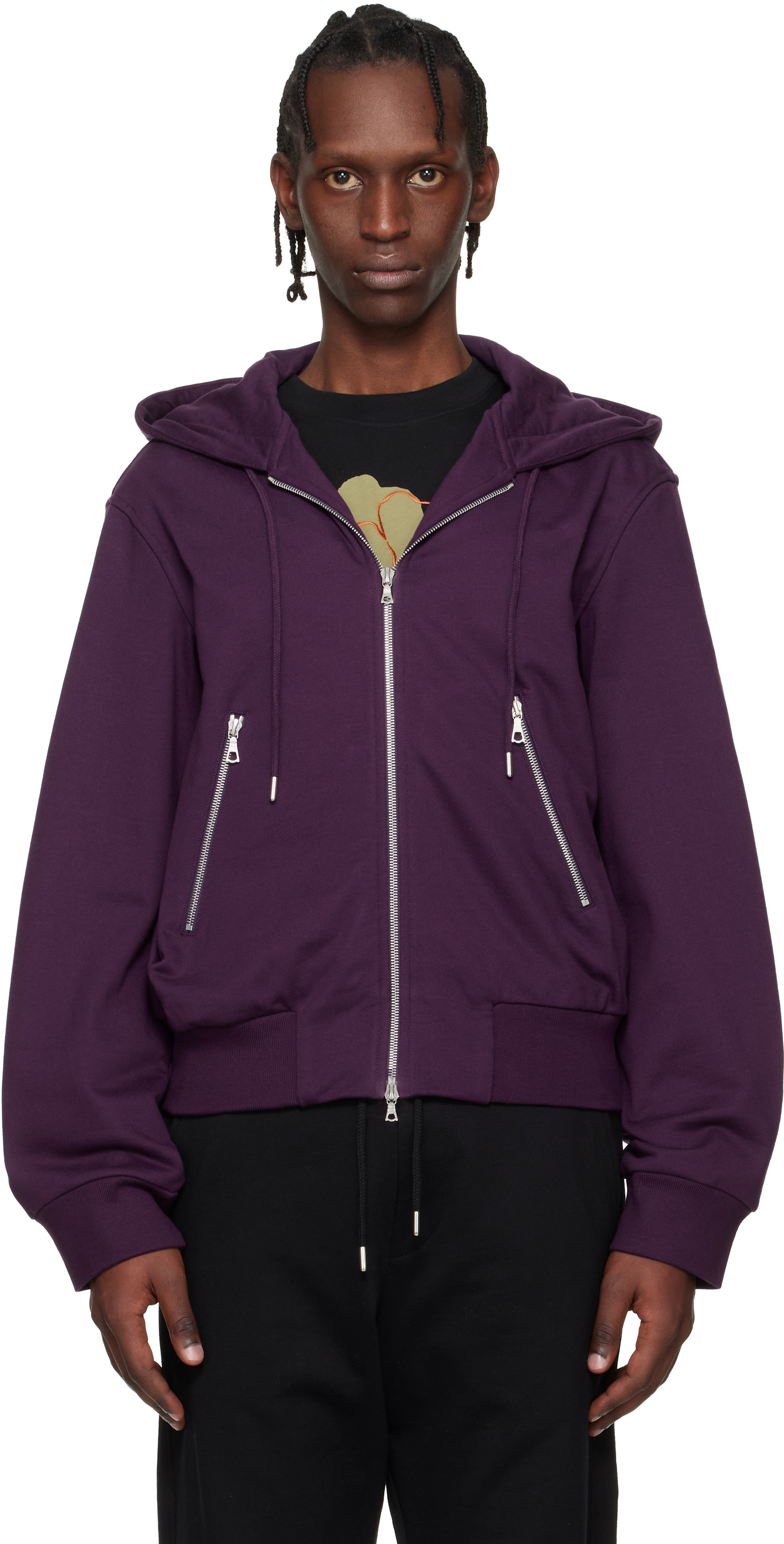Dries Van Noten - Pull à capuche décontracté mauve à glissière