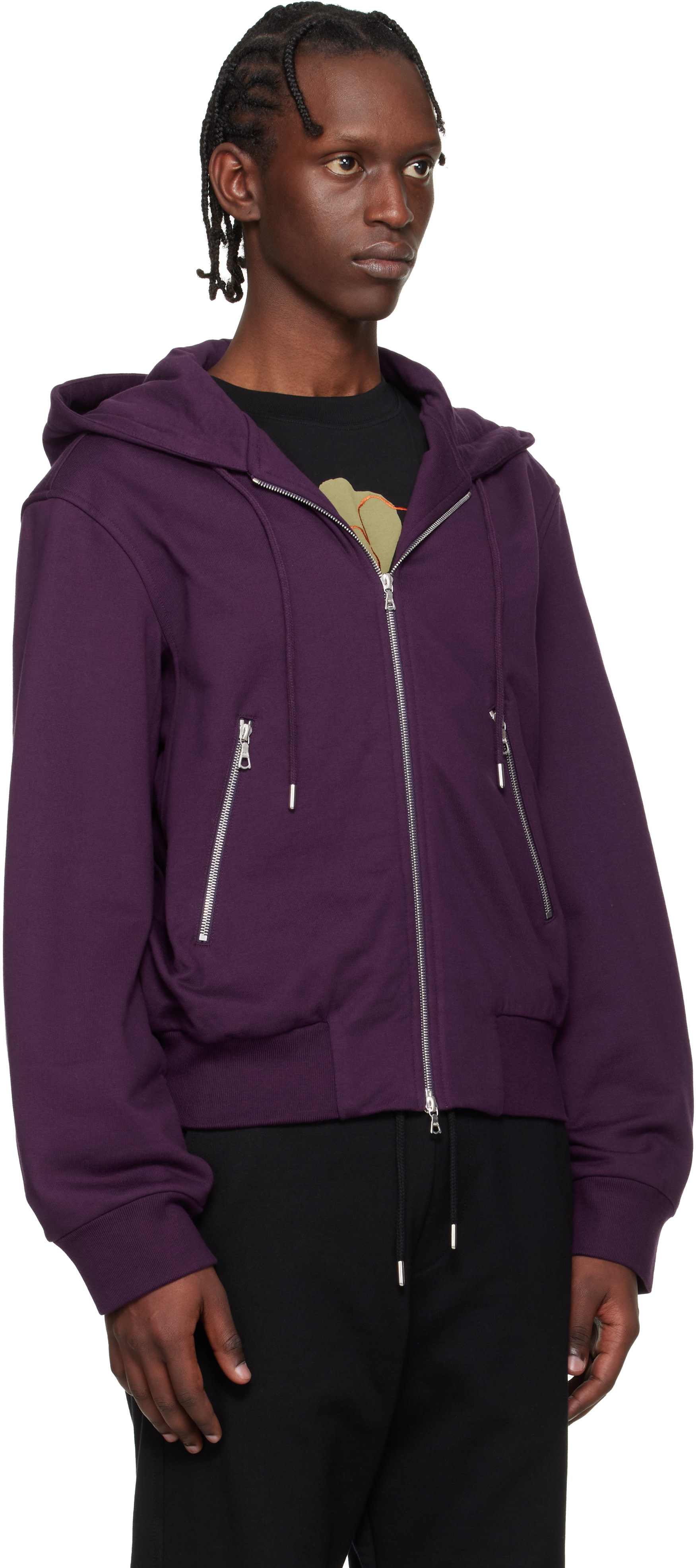 Dries Van Noten - Pull à capuche décontracté mauve à glissière