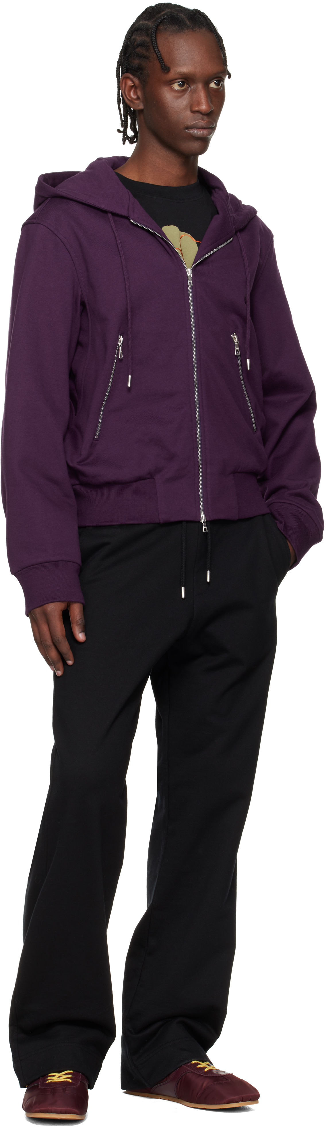 Dries Van Noten - Pull à capuche décontracté mauve à glissière