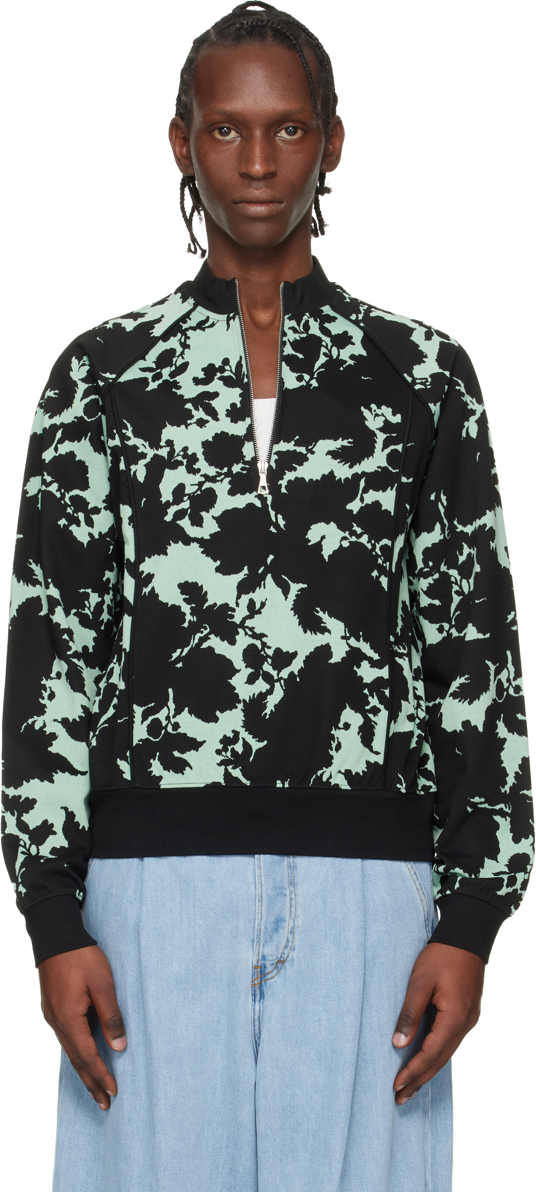 【0時まで限定価格】Dries van noten jaket(裏地あり希少) Dries Van Noten: Green & Black Jacquard Track Jacket | SSENSE