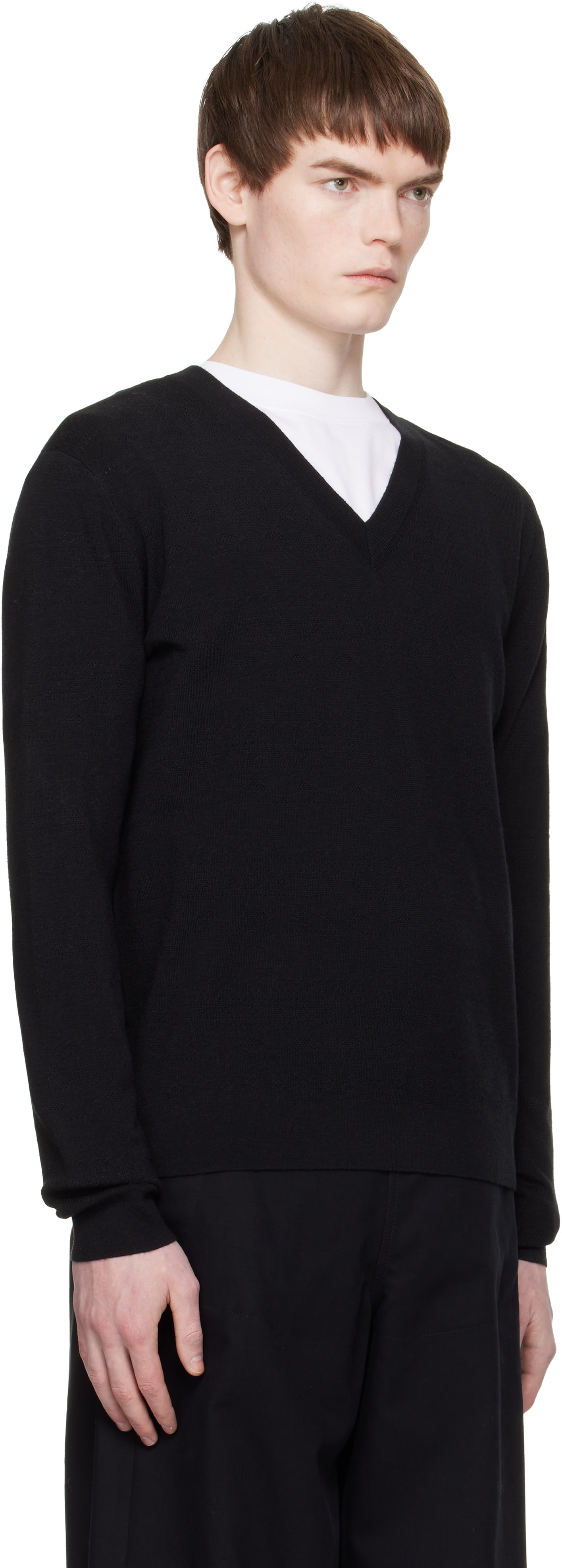 Dries Van Noten - Pull noir en pointelle