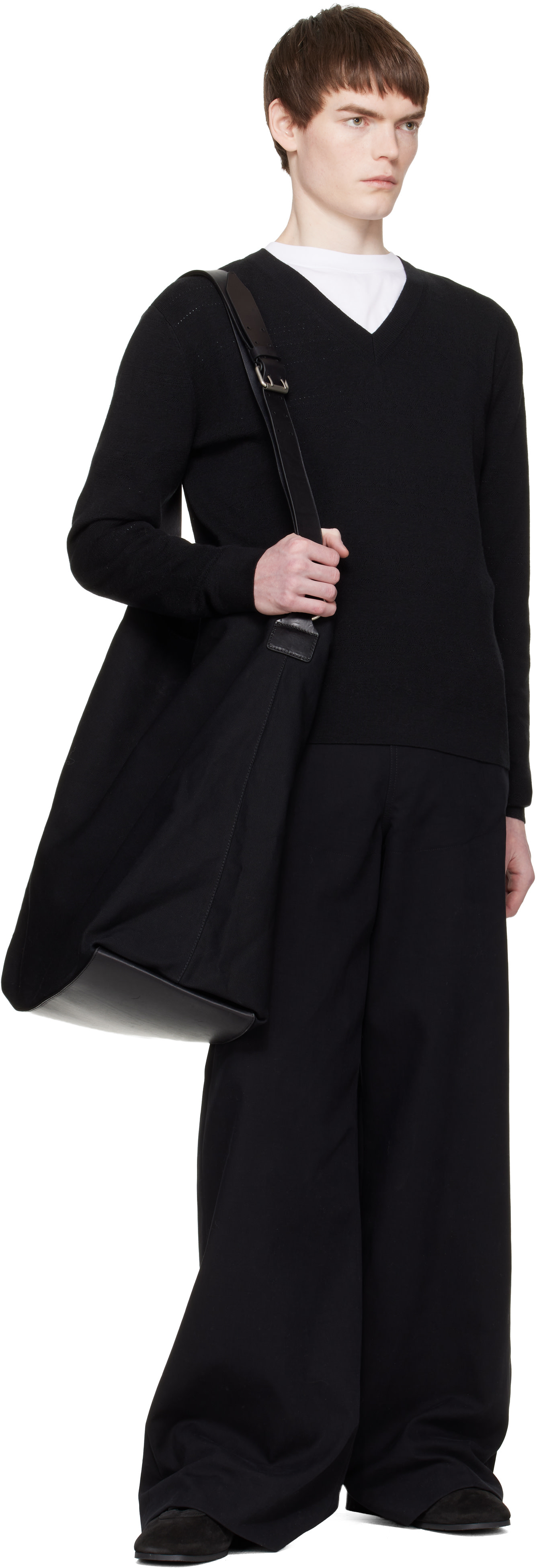 Dries Van Noten - Pull noir en pointelle