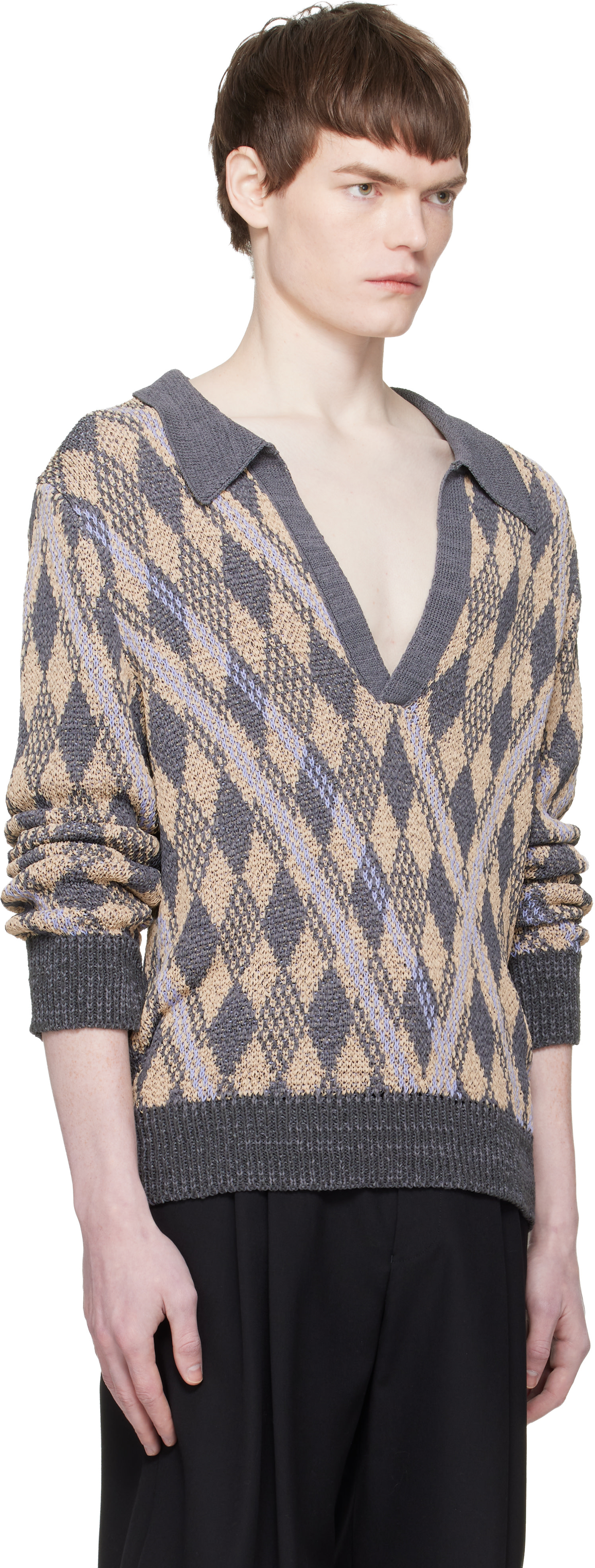 Dries Van Noten - Gray & Beige Knit Polo