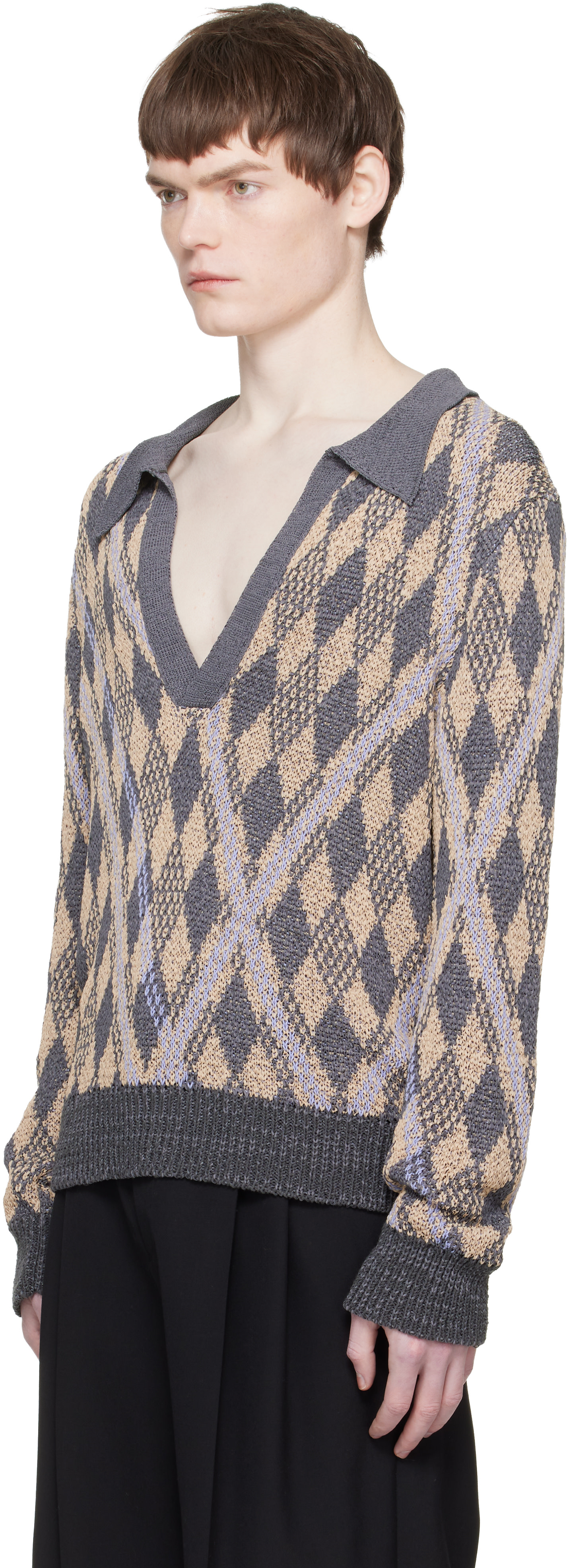 Dries Van Noten - Gray & Beige Knit Polo