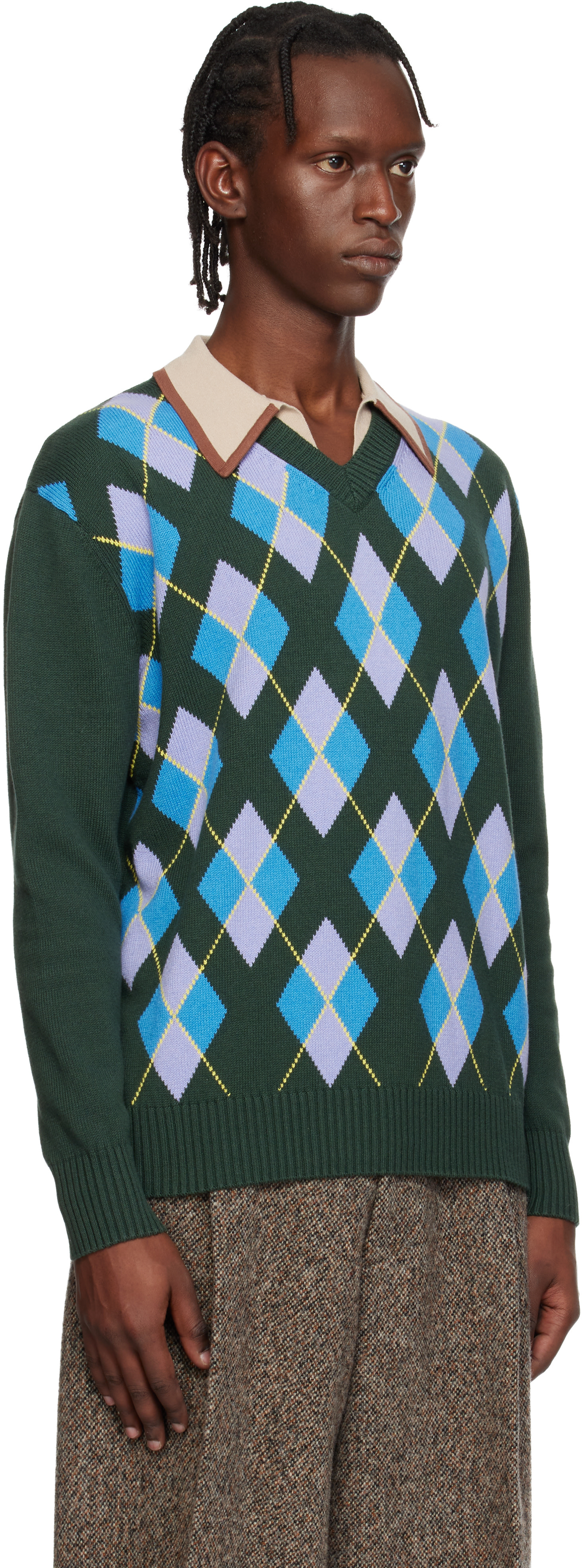 Dries Van Noten - Pull vert à motif argyle