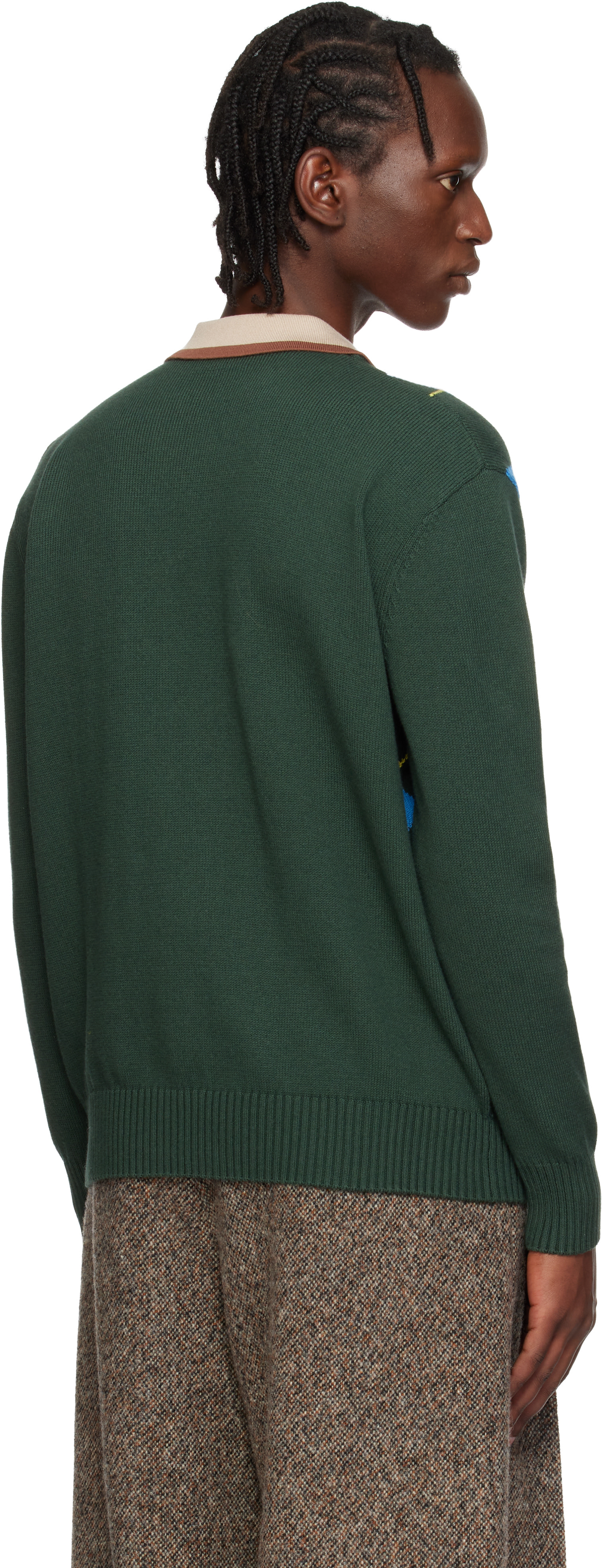 Dries Van Noten - Pull vert à motif argyle