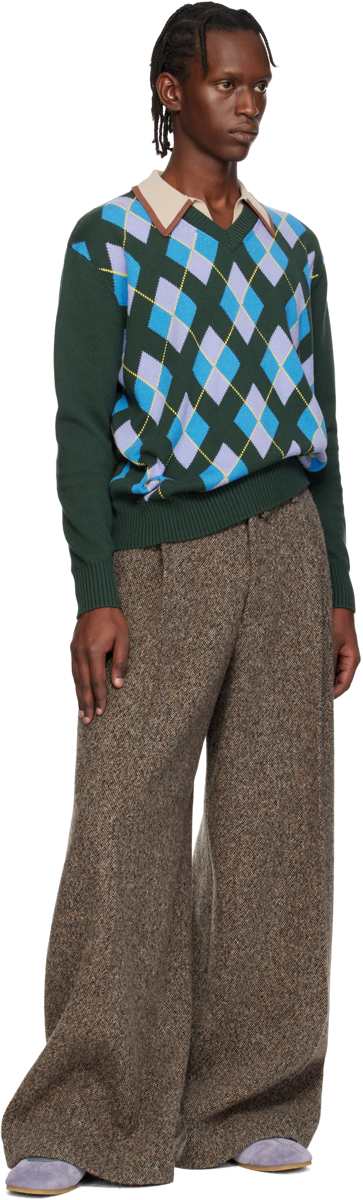 Dries Van Noten - Pull vert à motif argyle