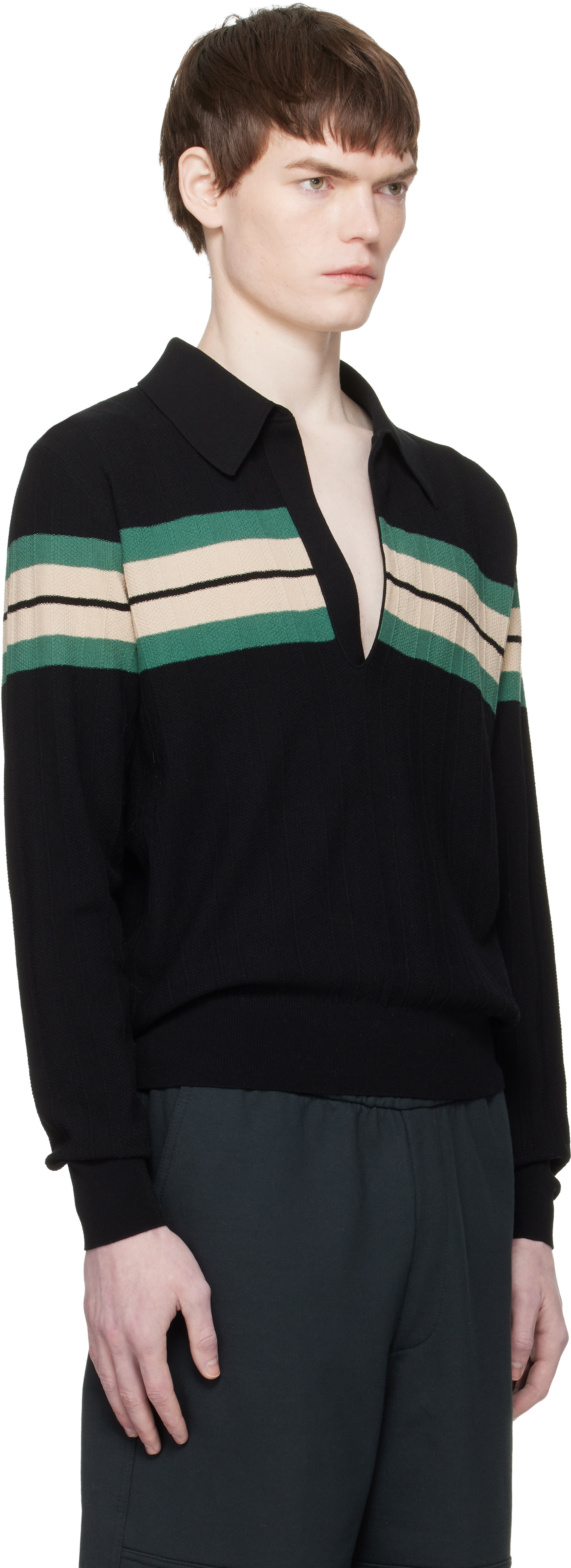 Dries Van Noten: Black Block Stripe Polo | SSENSE