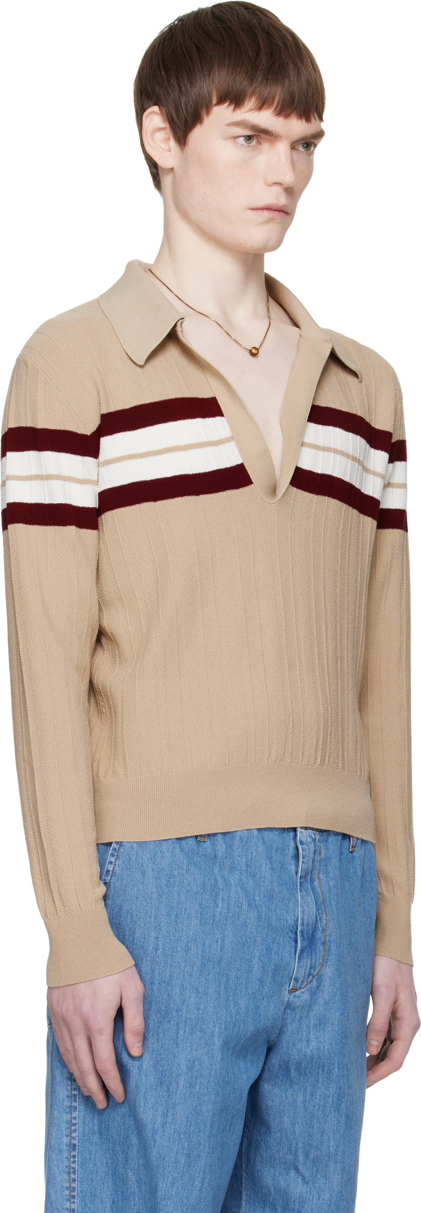 Dries Van Noten: Beige Block Stripe Polo | SSENSE United Kingdom