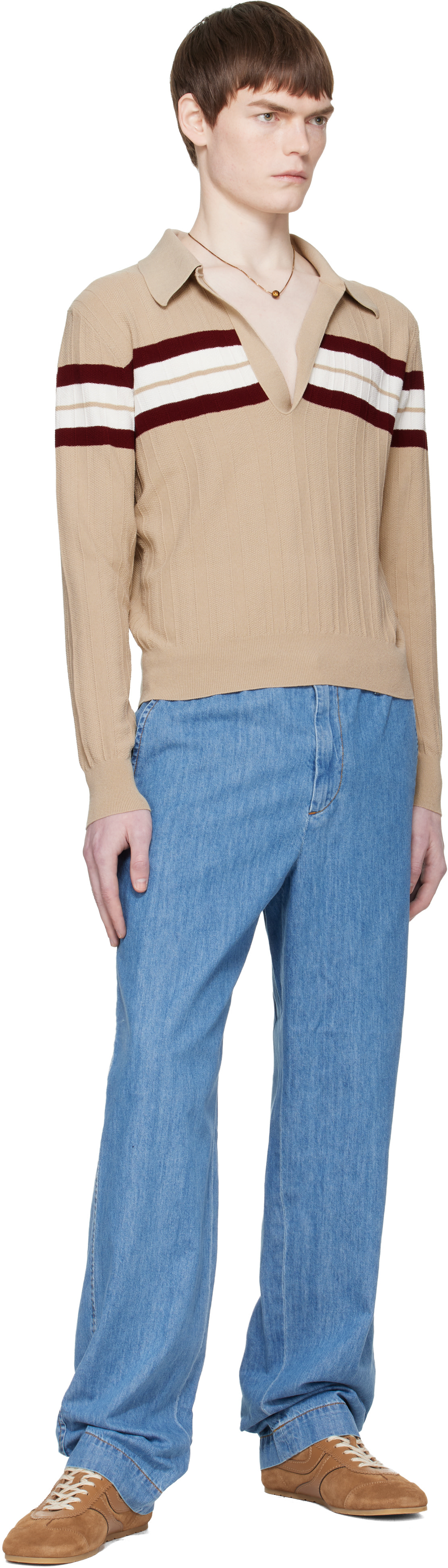 Dries Van Noten: Beige Block Stripe Polo | SSENSE United Kingdom