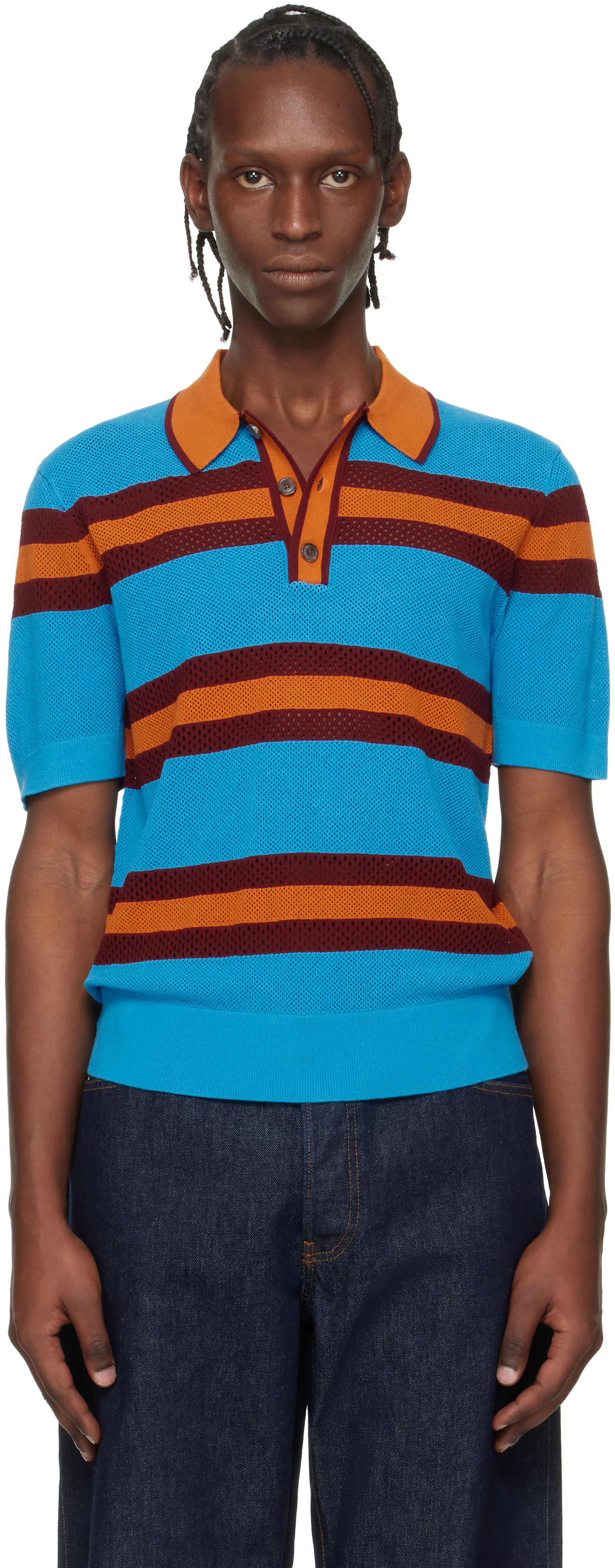Dries Van Noten: Blue & Orange Striped Polo | SSENSE Dries Van Noten: Blue & Orange Striped Polo | SSENSE