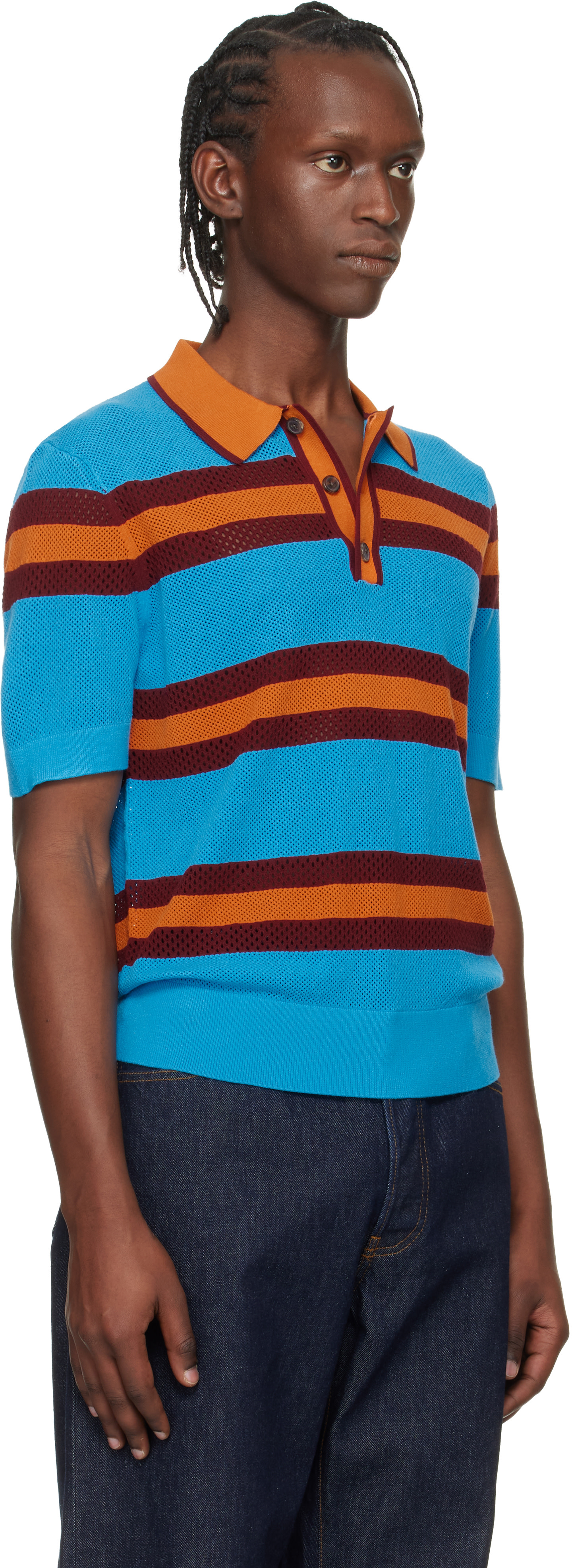 Dries Van Noten: Blue & Orange Striped Polo | SSENSE