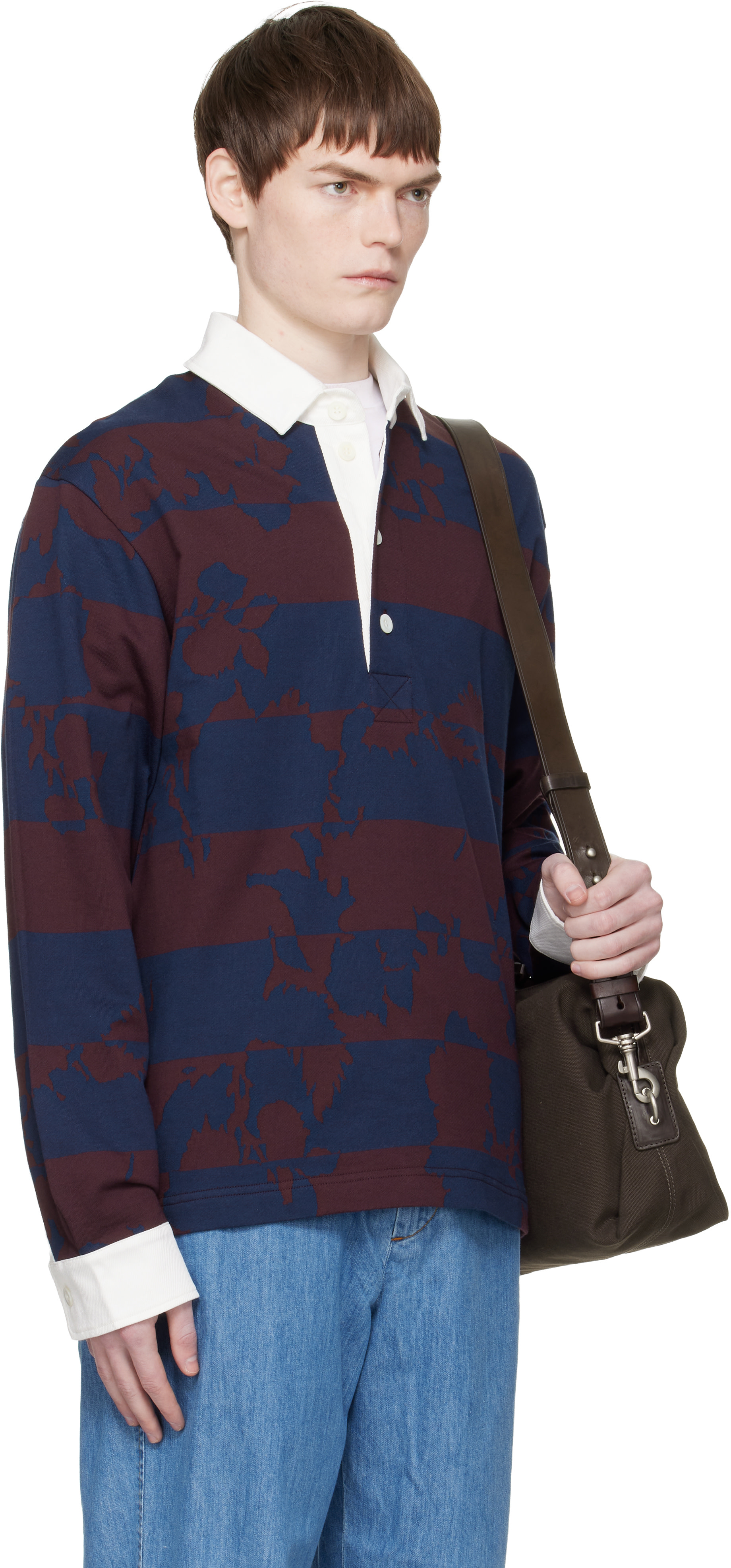 Dries Van Noten: Navy & Burgundy Jacquard Polo | SSENSE