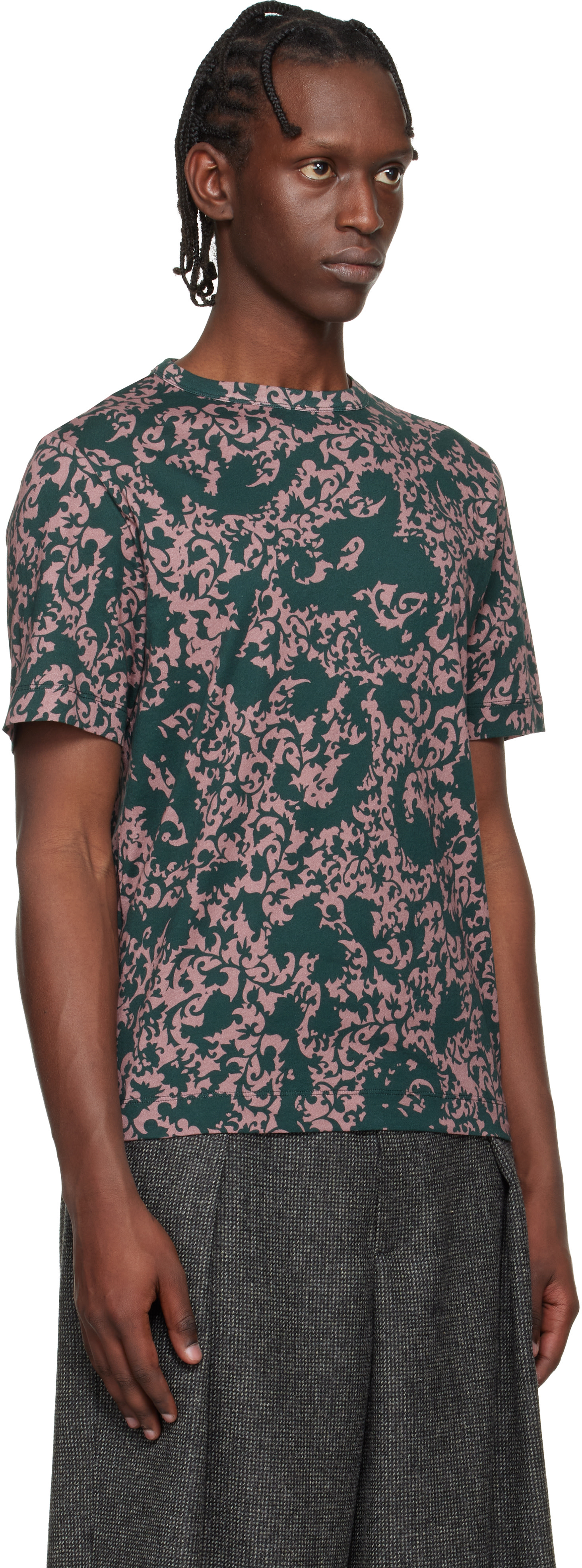 Dries Van Noten: Green & Pink Floral T-shirt | SSENSE