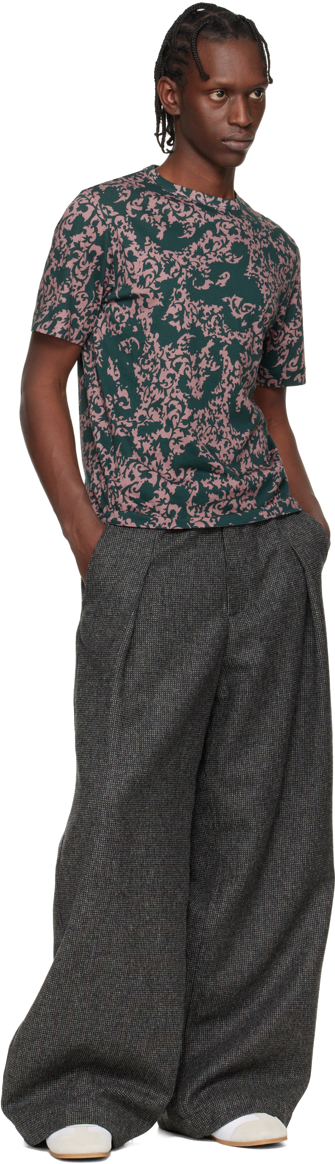 DRIES VAN NOTEN フラワープリント Tシャツ S Dries Van Noten: Green & Pink Floral T-shirt | SSENSE