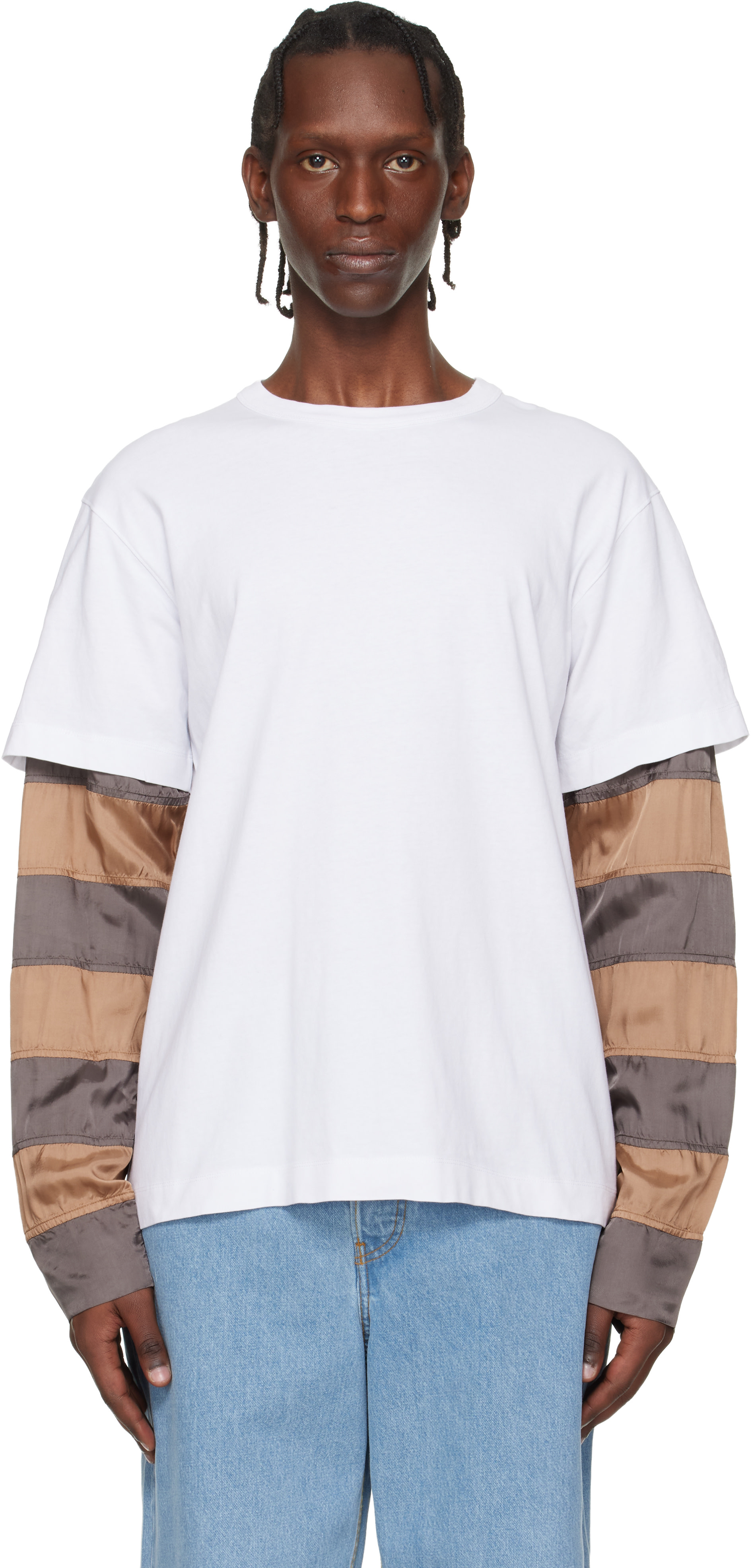 Dries Van Noten: White Contrast Sleeves T-shirt | SSENSE