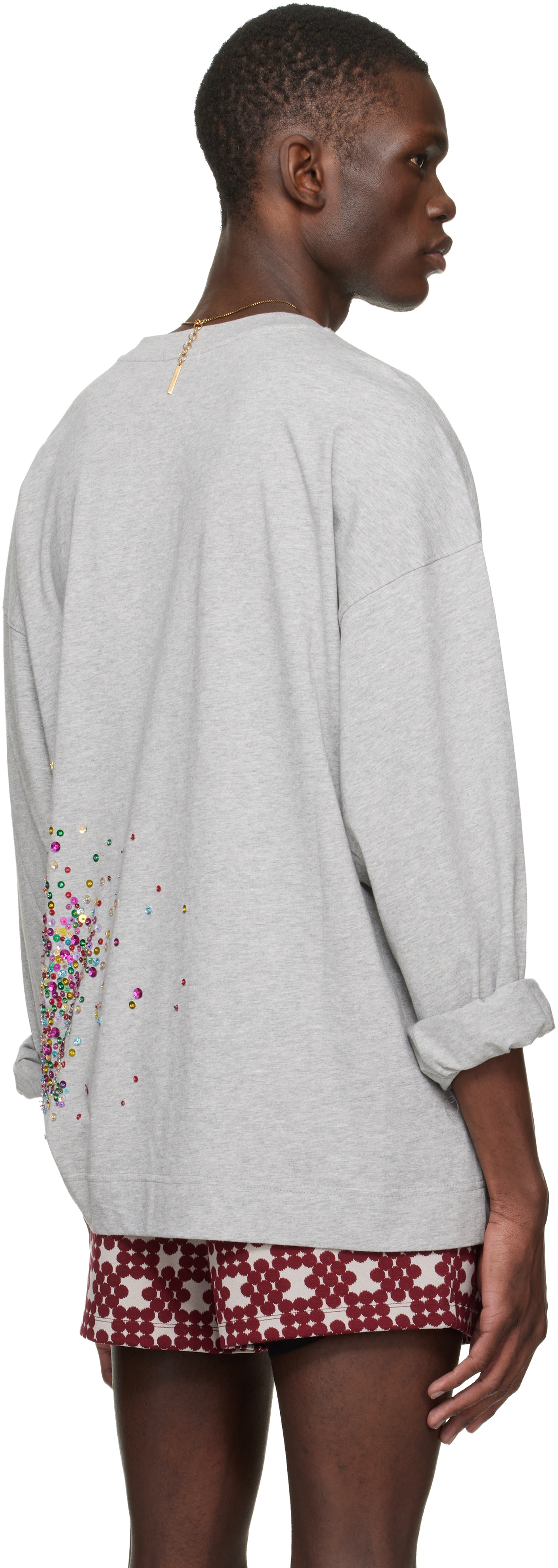 Dries Van Noten: Gray Embellished Long Sleeve T-shirt | SSENSE