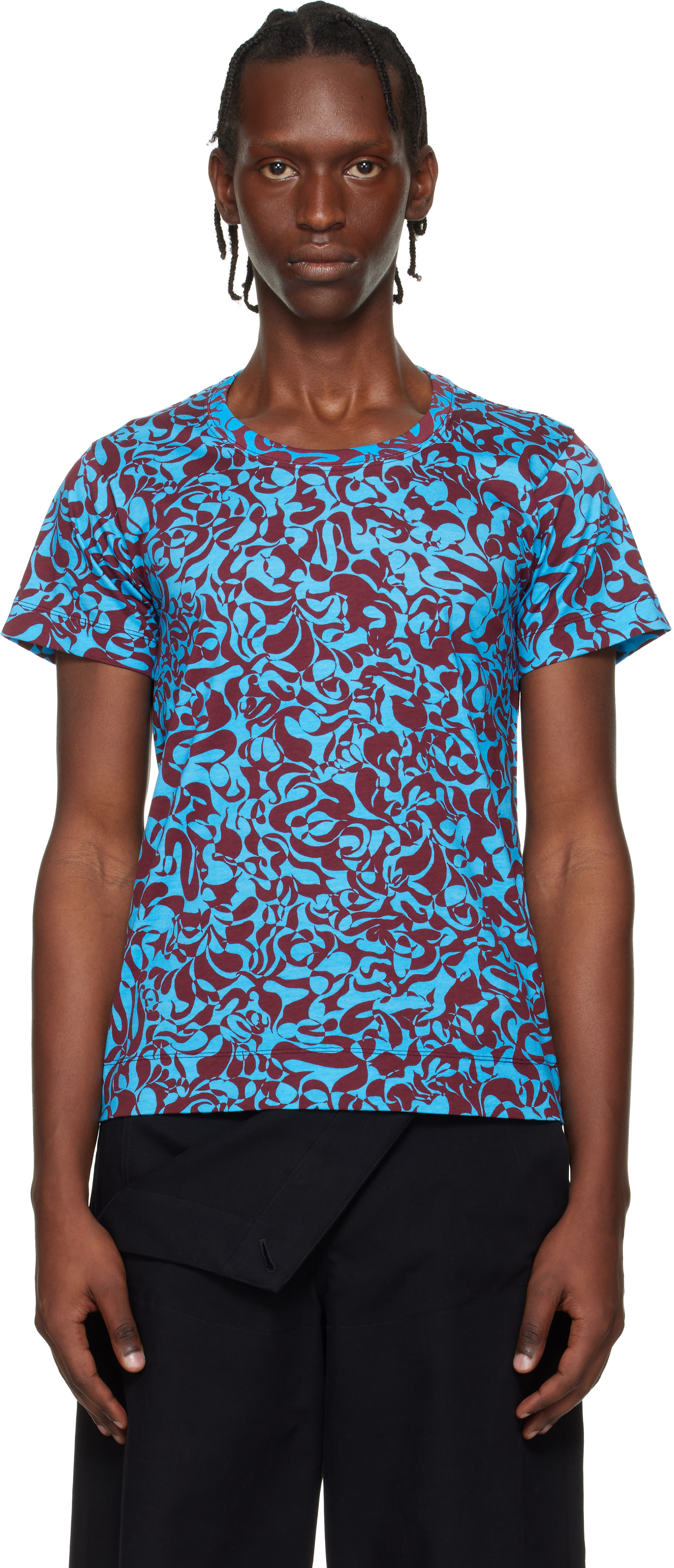 DRIES VAN NOTTEN ニットTシャツ Dries Van Noten: Blue & Burgundy Fitted Cotton T-shirt | SSENSE