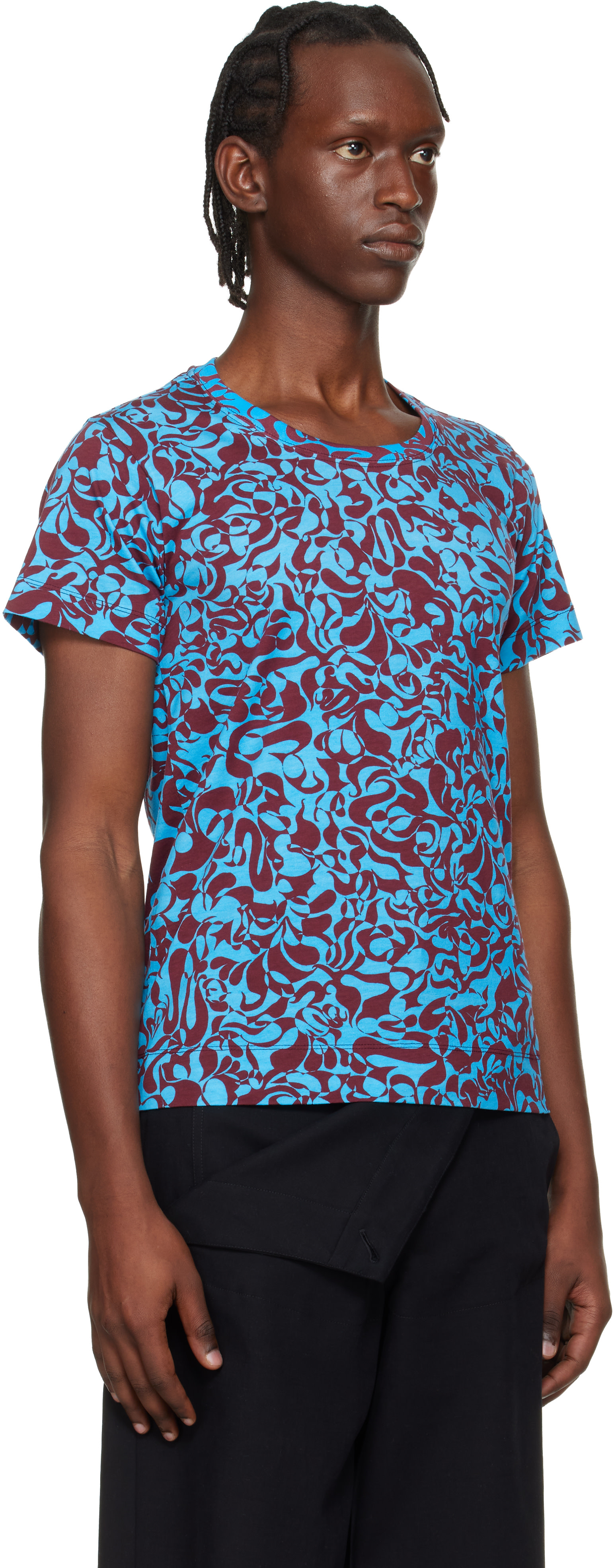 Dries Van Noten: Blue & Burgundy Fitted Cotton T-shirt | SSENSE