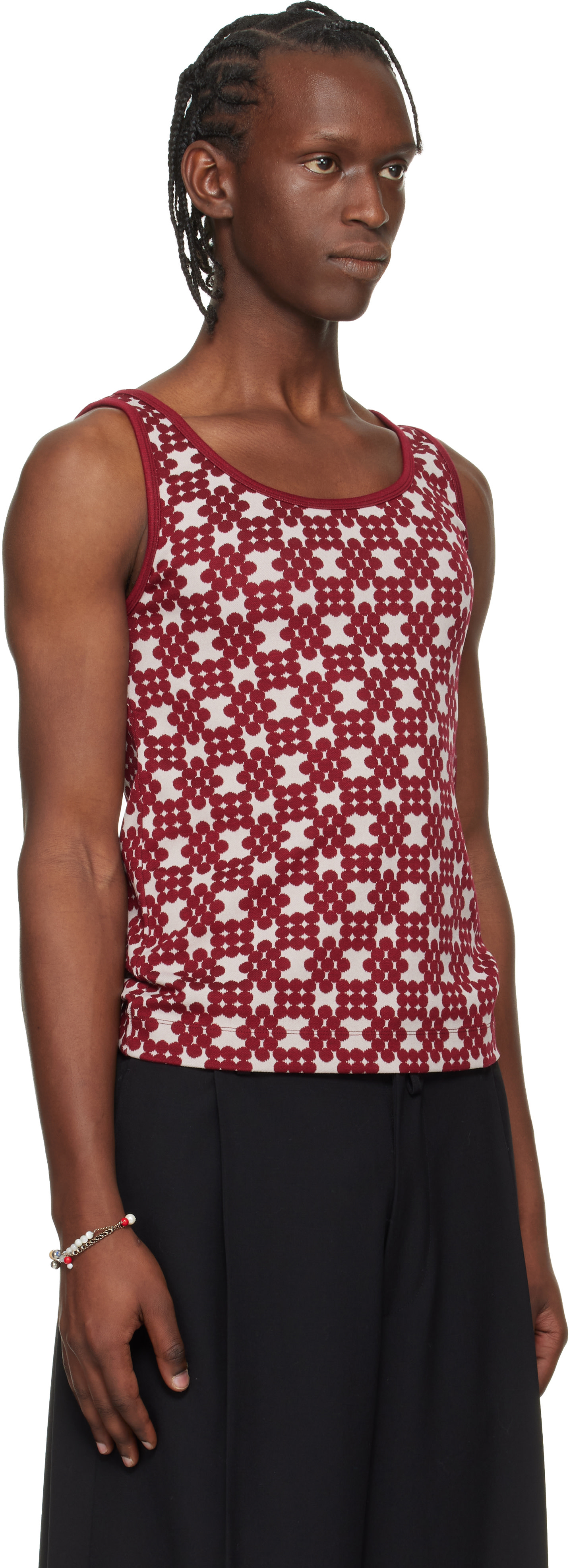 Dries Van Noten: Off-White & Red Jacquard Tank Top | SSENSE