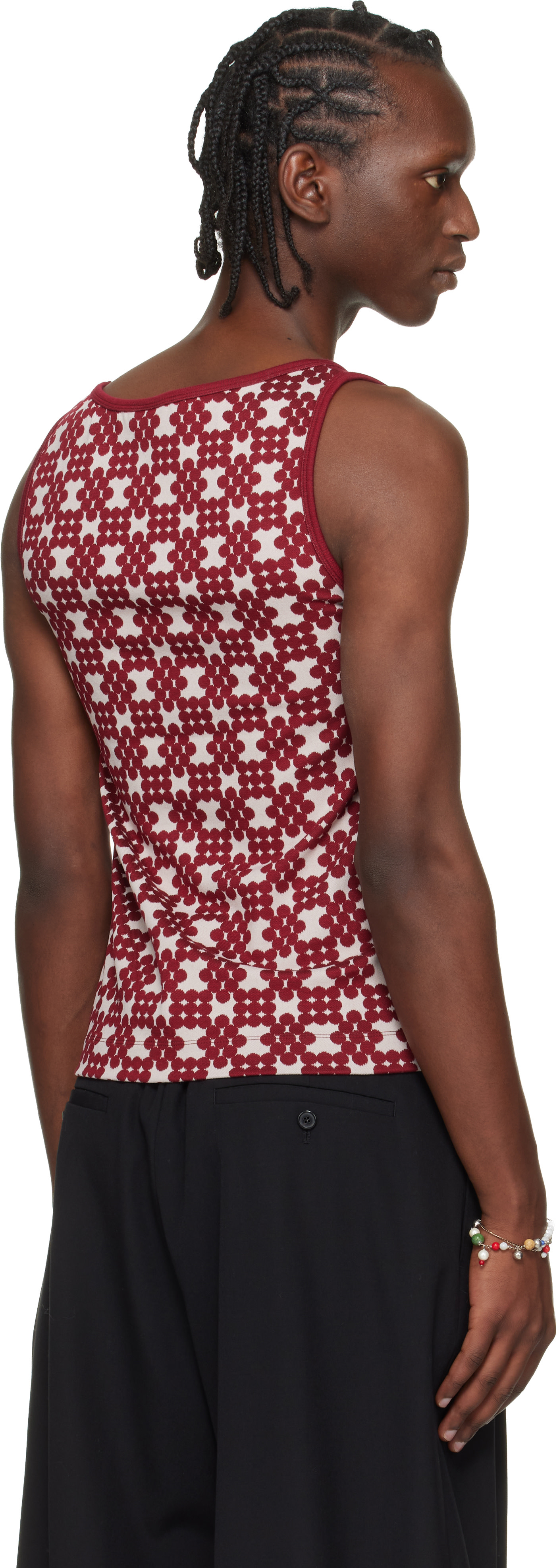 Dries Van Noten: Off-White & Red Jacquard Tank Top | SSENSE
