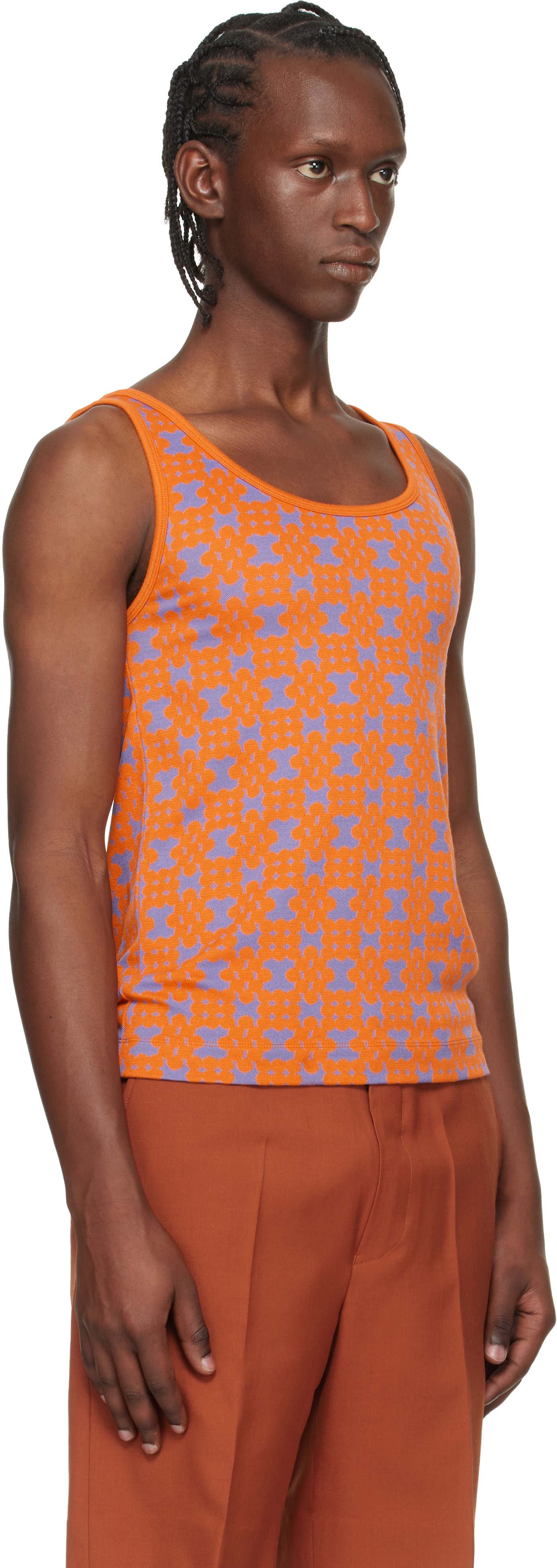 トップス seyto Jacquard fringe sleeveless tops Dries Van Noten: Orange & Purple Jacquard Tank Top | SSENSE