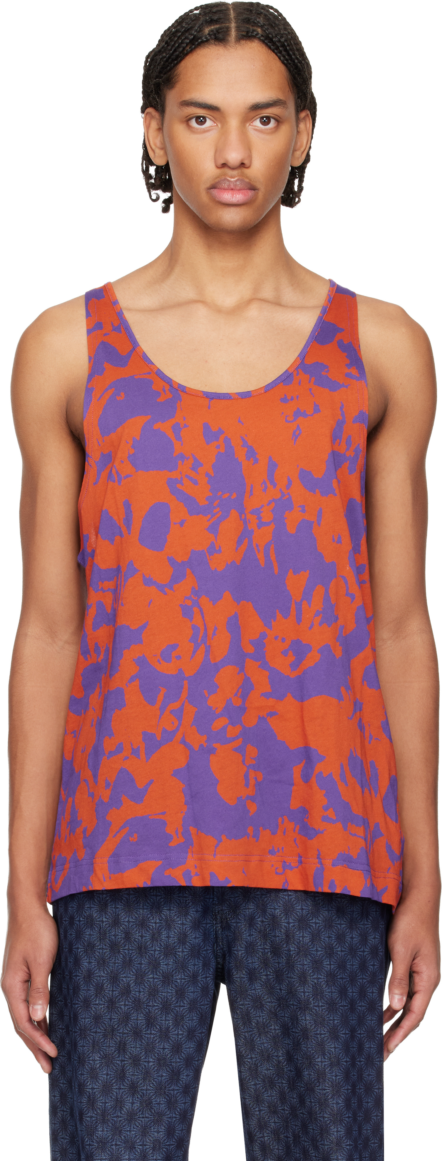 Dries van noten タンクトップ　Tシャツ　ドリス Dries Van Noten: Orange & Purple Scoop Neck Tank Top | SSENSE