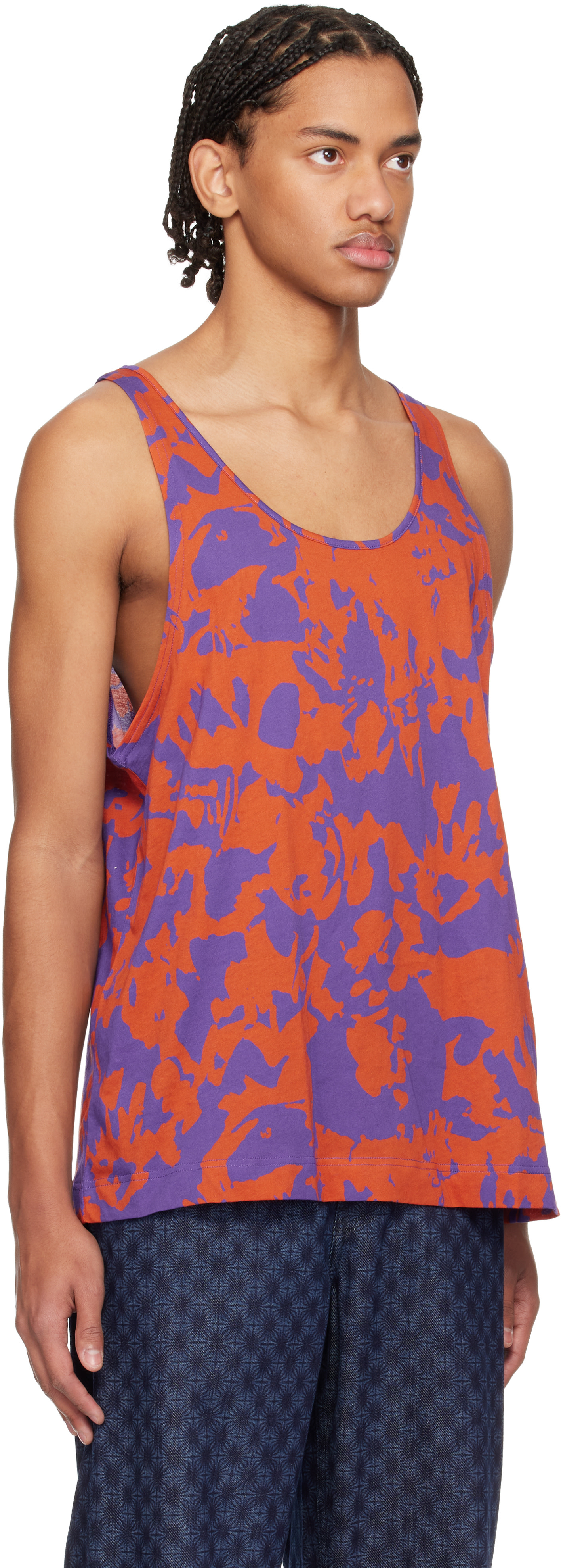 Dries Van Noten: Orange & Purple Scoop Neck Tank Top | SSENSE