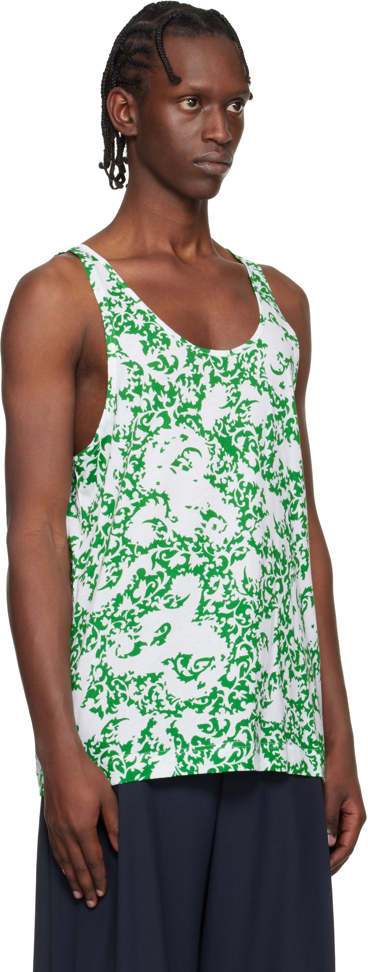 DRIES VAN NOTEN ジャガード 抽象柄 タンクトップ ベルギー製 Dries Van Noten: Green & White Floral Tank Top | SSENSE