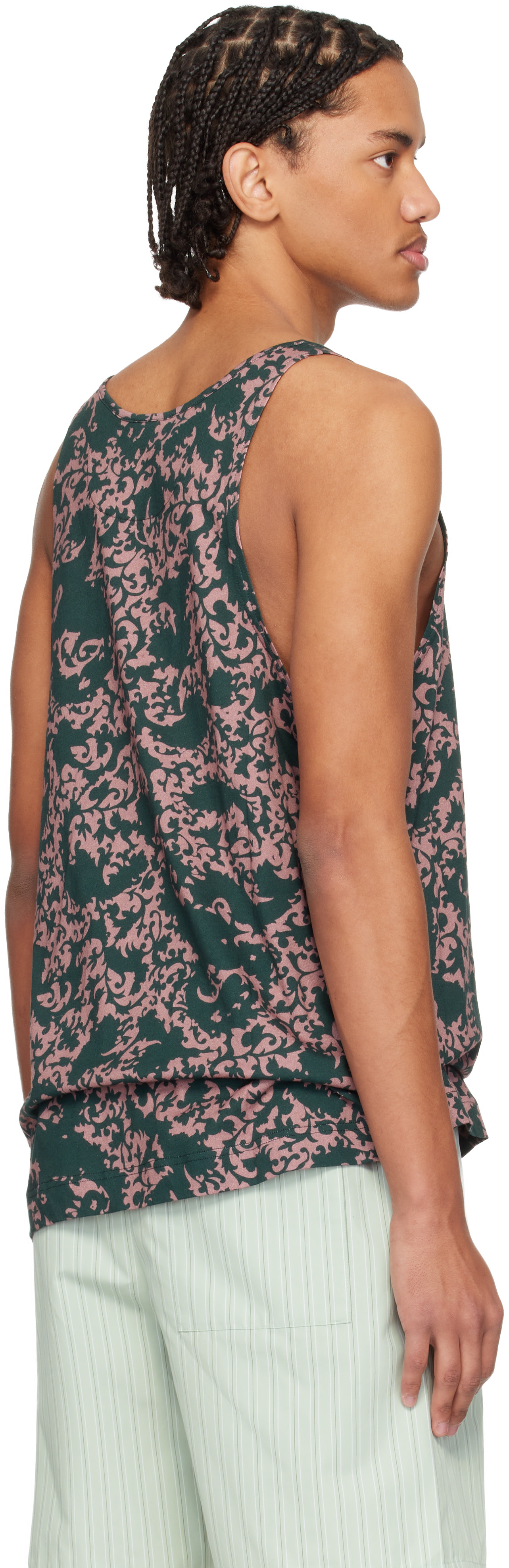 DRIES VAN NOTEN ジャガード 抽象柄 タンクトップ ベルギー製 Dries Van Noten: Green & Pink Floral Tank Top | SSENSE
