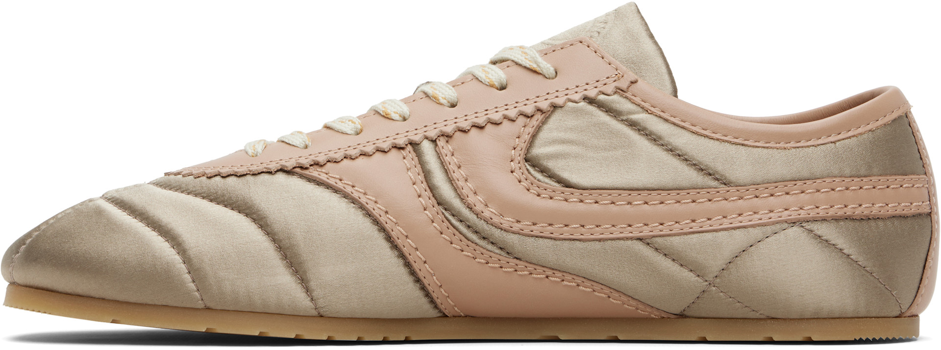 Dries Van Noten: Taupe & Pink Satin Sneakers | SSENSE