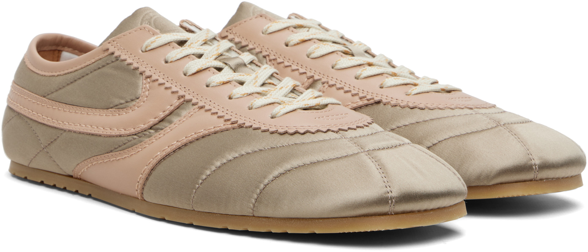 Dries Van Noten: Taupe & Pink Satin Sneakers | SSENSE