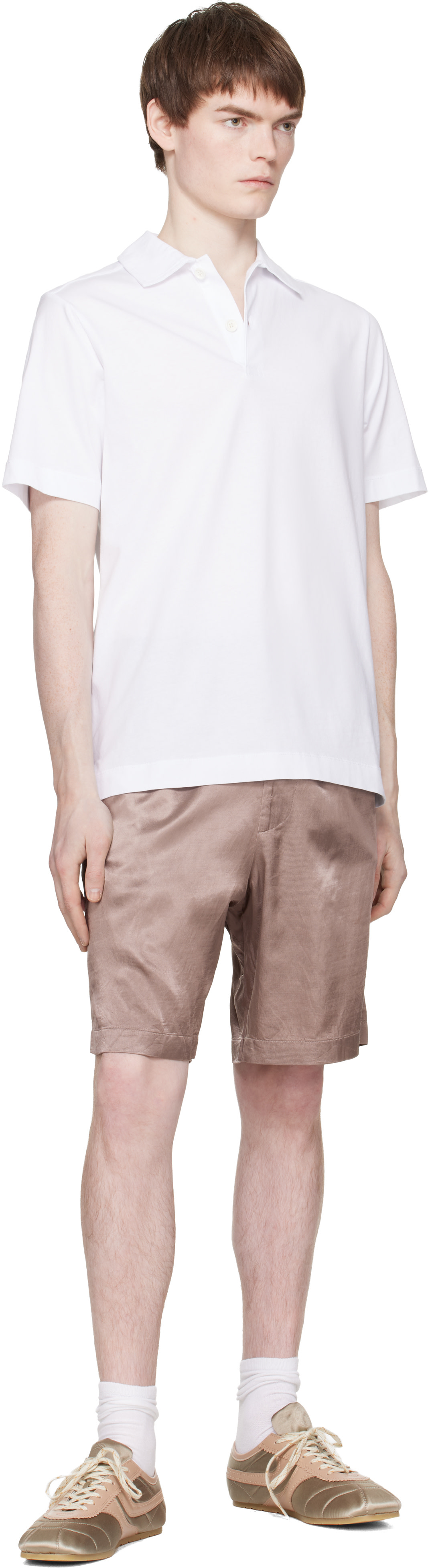 Dries Van Noten: Taupe & Pink Satin Sneakers | SSENSE