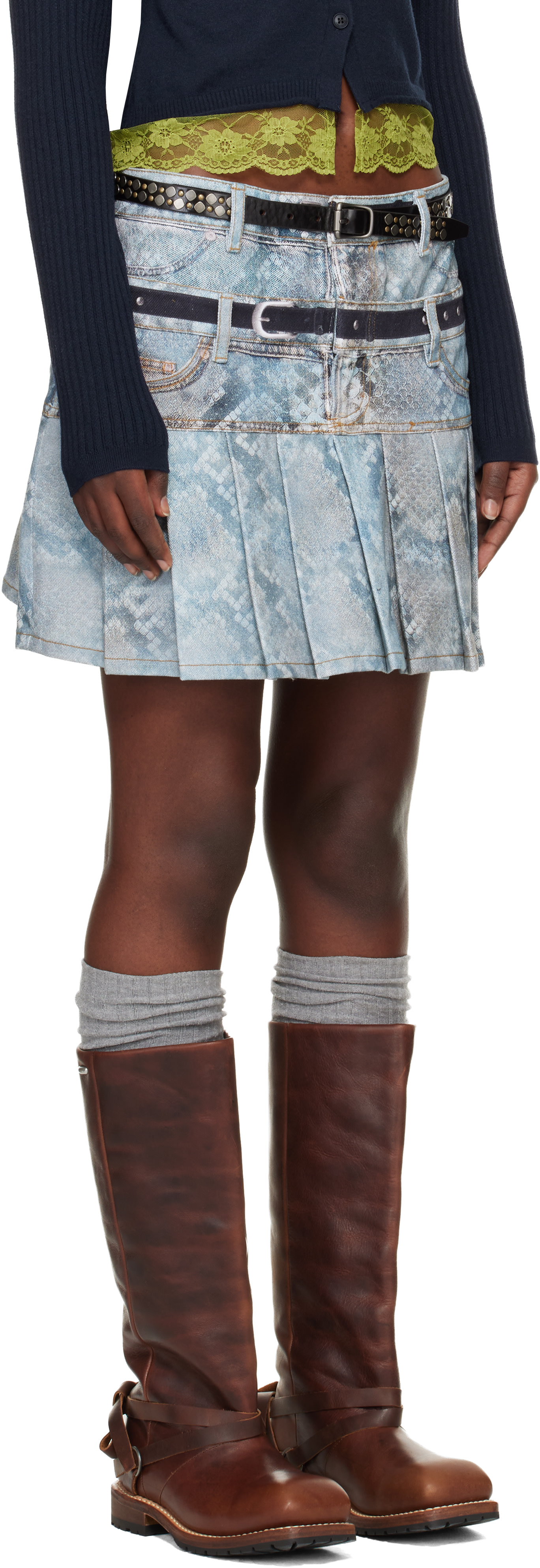 Andersson Bell - Blue Python Fade Denim Printed Miniskirt