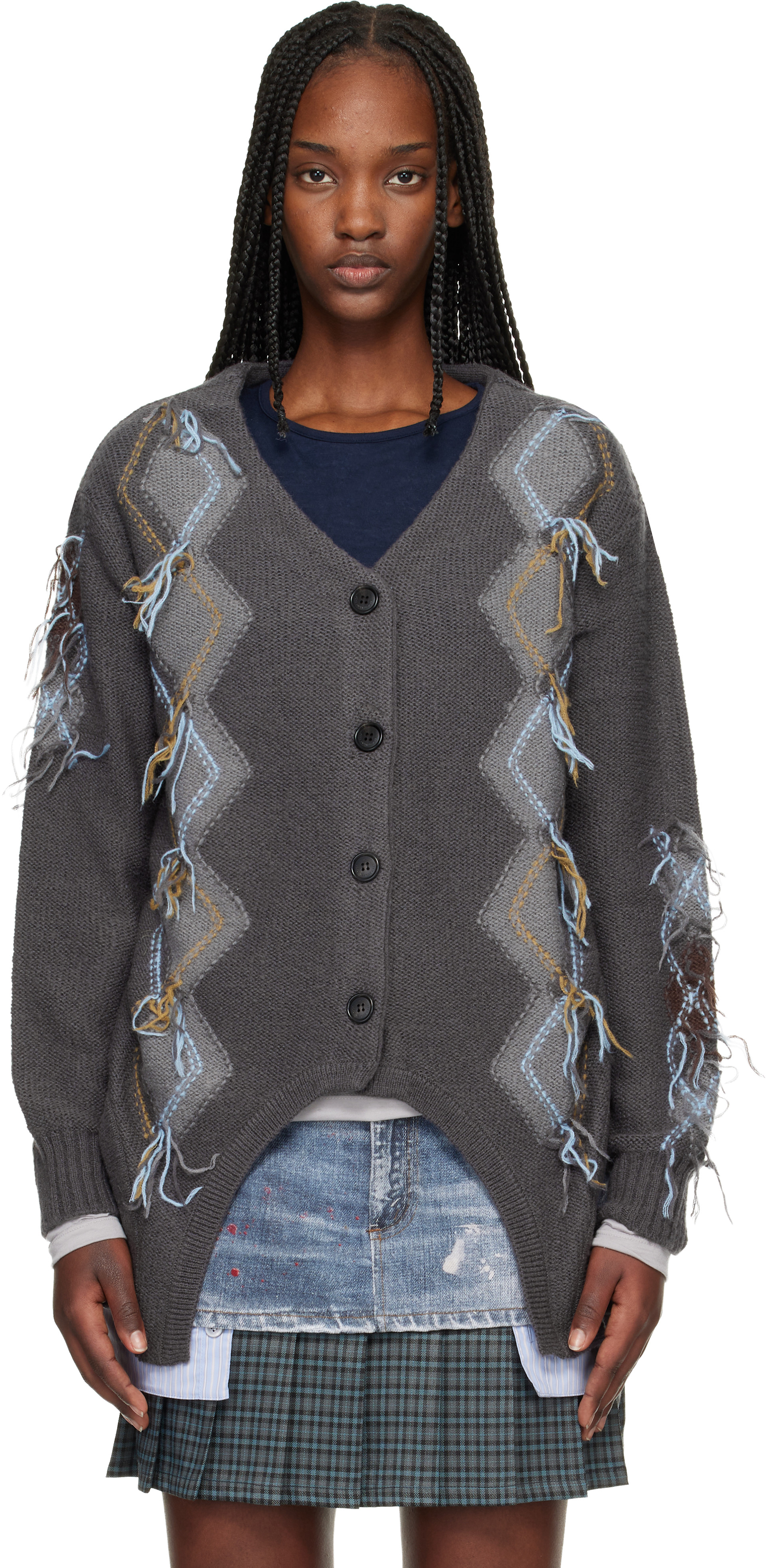 Andersson Bell - Cardigan gris à motif argyle