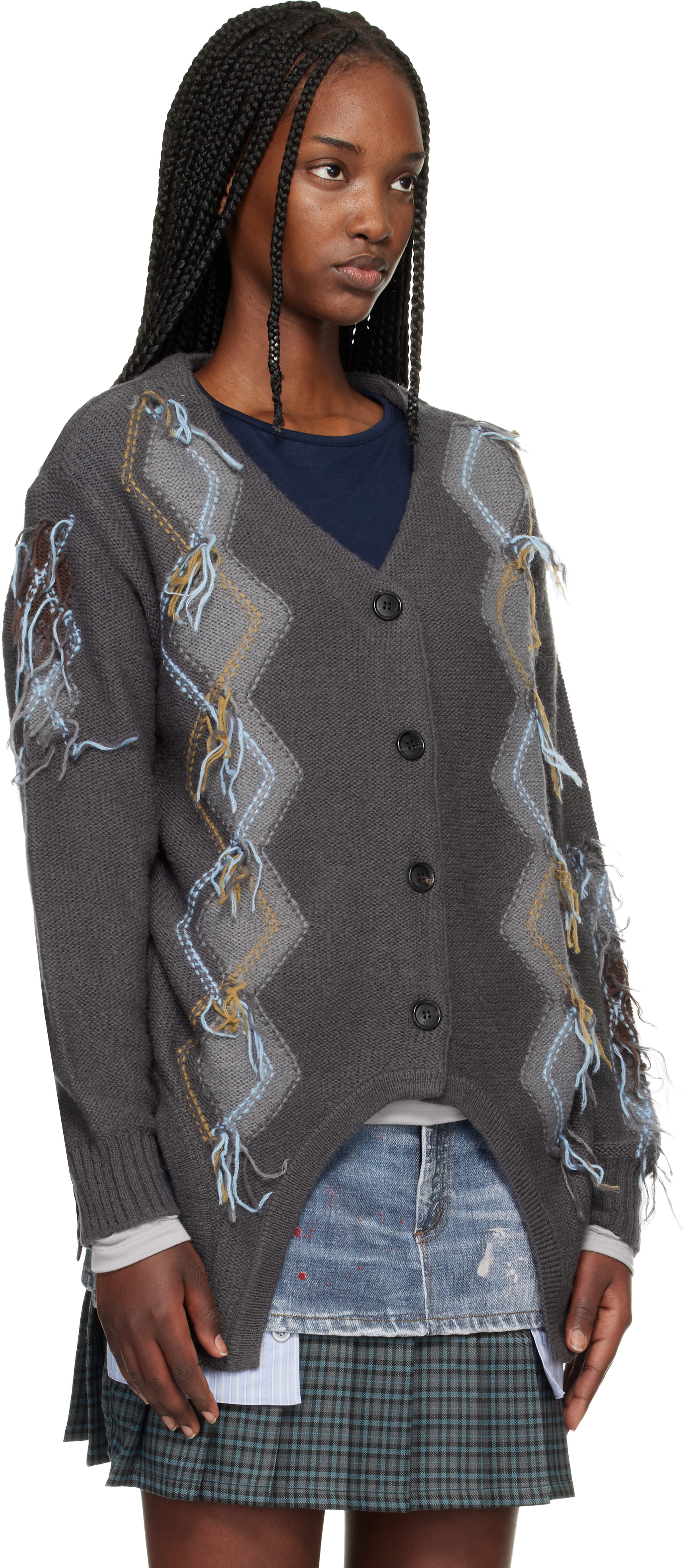 Andersson Bell - Cardigan gris à motif argyle