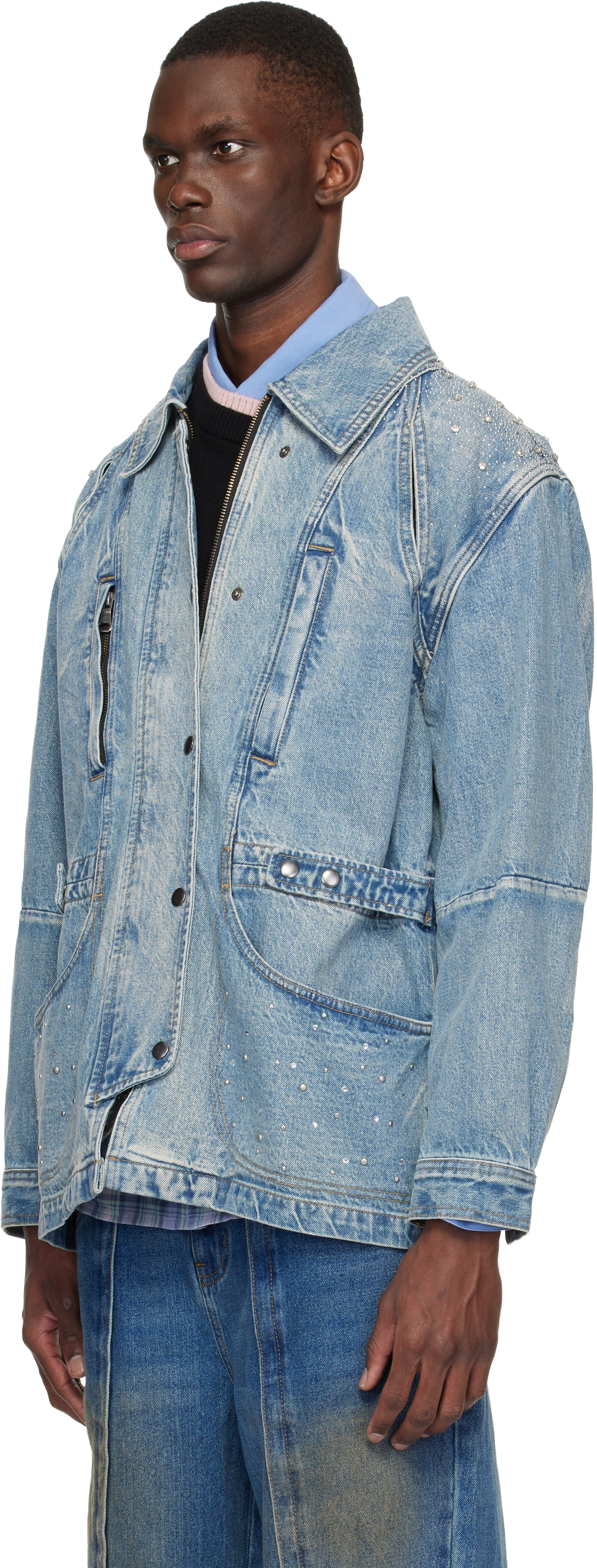即完売品　Andersson bell ジャケット　23FW Andersson Bell: ブルー Jeweled デニムジャケット | SSENSE 日本