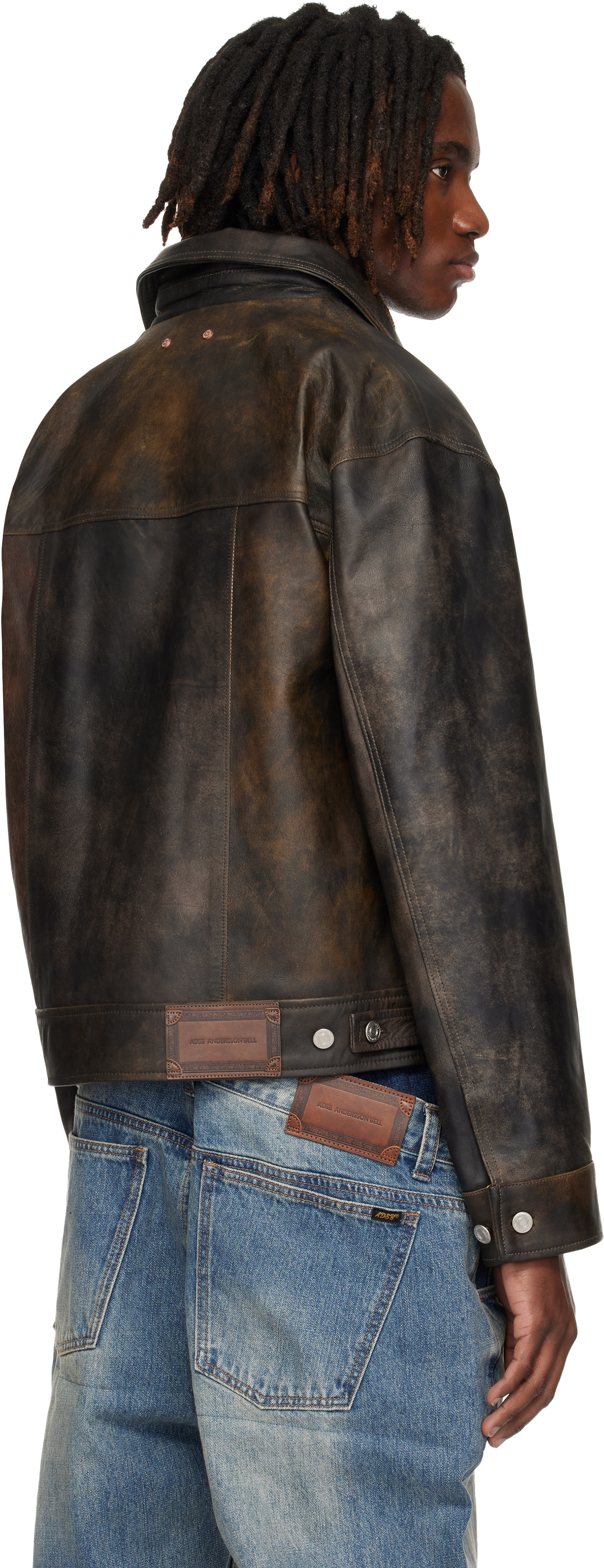 Andersson Bell - Blouson camionneur brun en cuir à patchwork