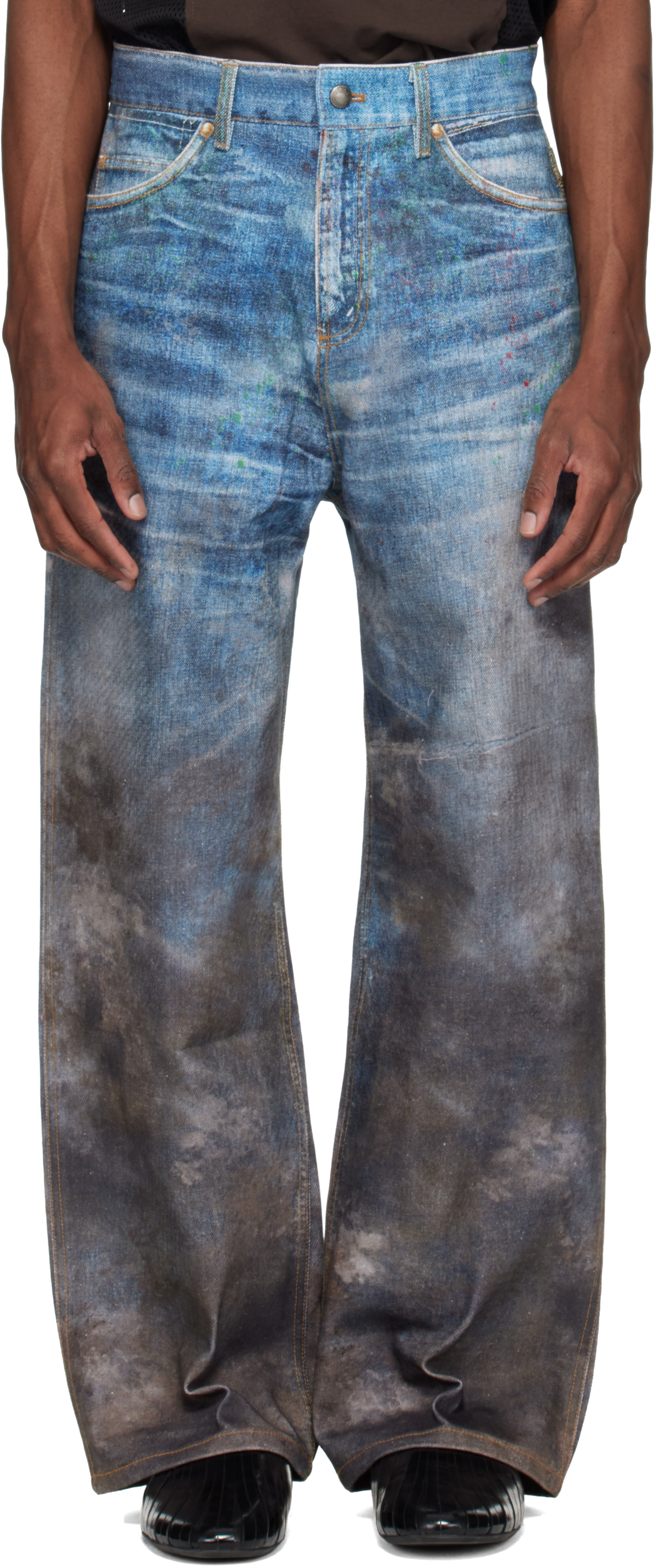 Andersson Bell: Blue Festival Mud Printed Jeans | SSENSE Sweden