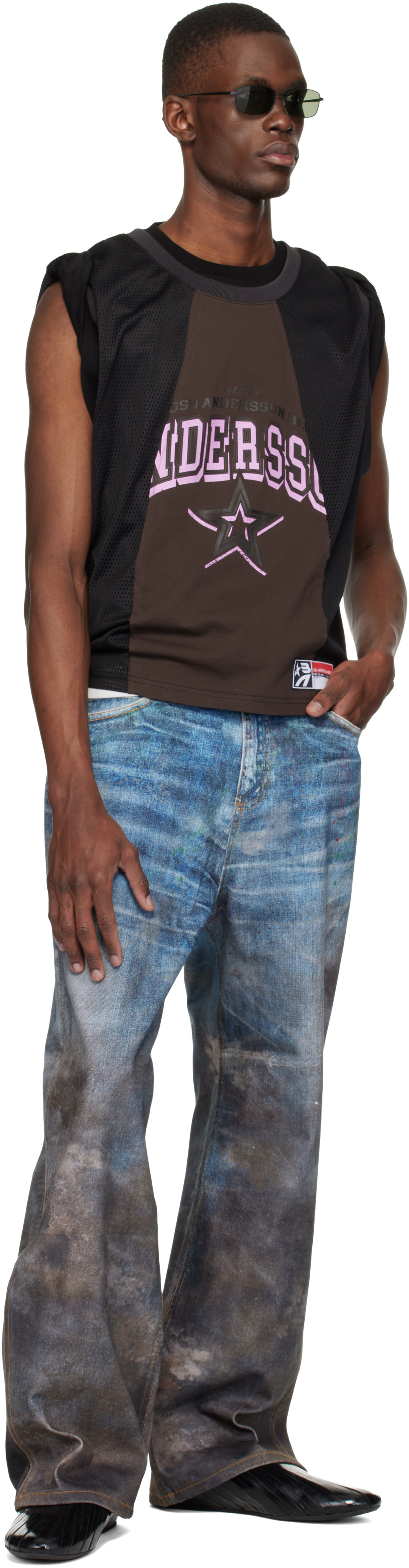 Andersson Bell: Blue Festival Mud Printed Jeans | SSENSE Sweden